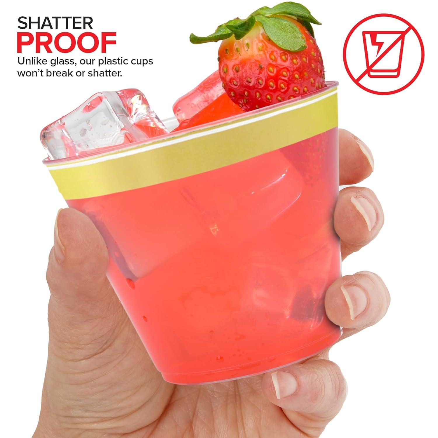 Stock Your Home 9oz Hard Plastic Party Cups 100 Pack - Gold Rim