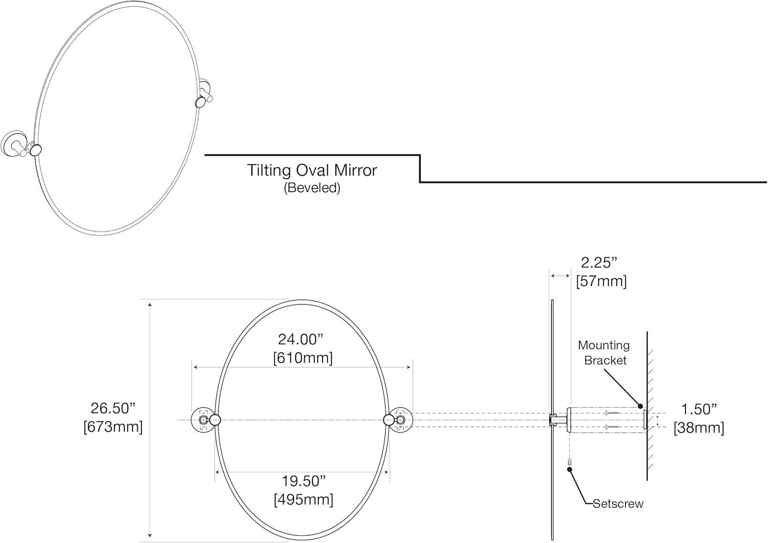 Designer II Frameless Oval Bathroom Vanity Mirror | Pivoting and Beveled Mirror