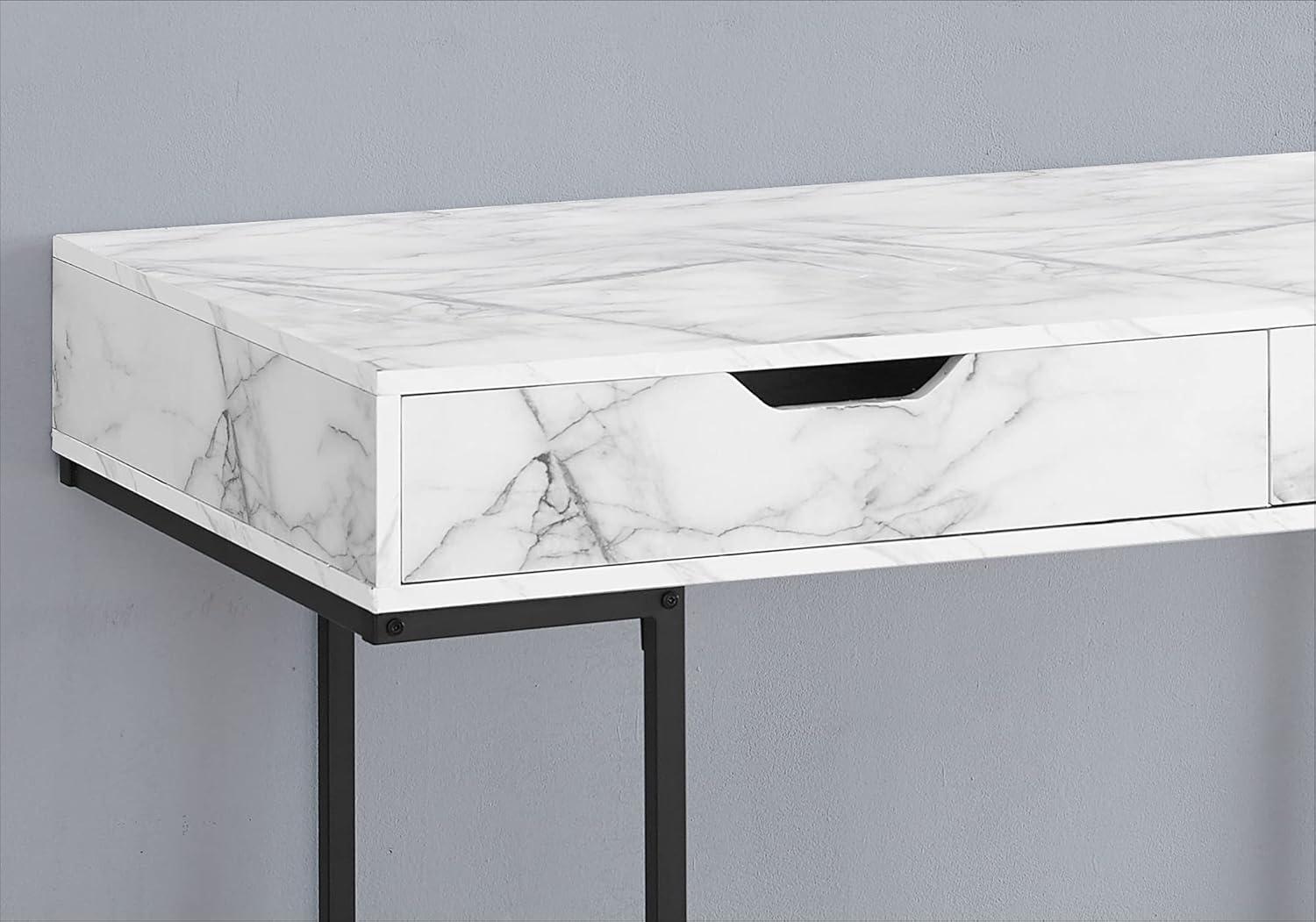 Computer Desk - 2 Storage Drawers / Recessed Metal Legs - 48"L - White Marble-Look / Black