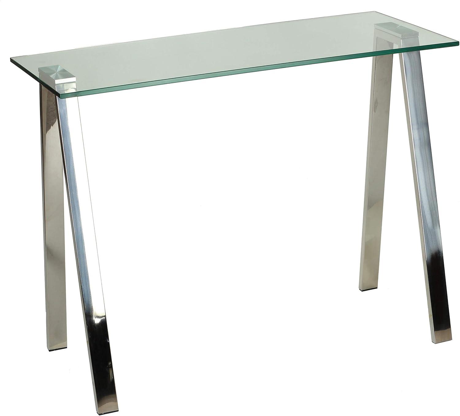 Trixie Glass Top Desk/Console Table With Stainless Steel Frame, 40"