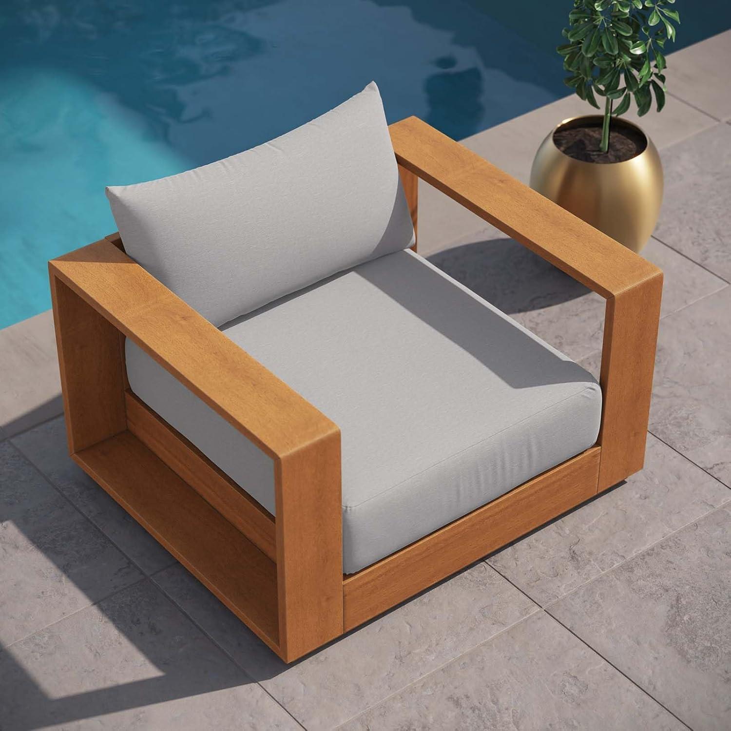 Tahoe Natural Acacia Wood Outdoor Chair with Gray Cushions