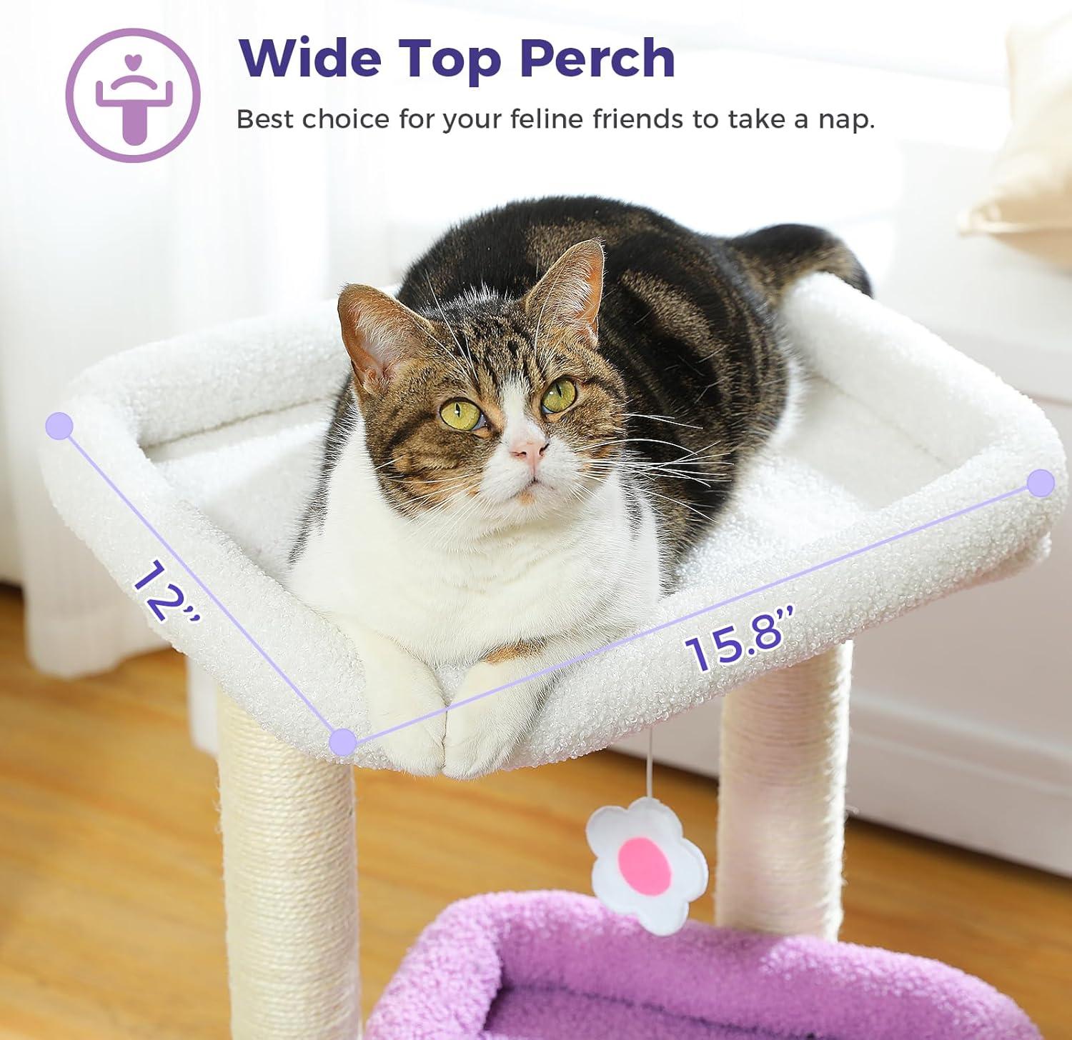 Ezelle Cat Tree Tower Cat Condo House with Sisal Scratching Posts, Flower Top Perch for Indoor Cats