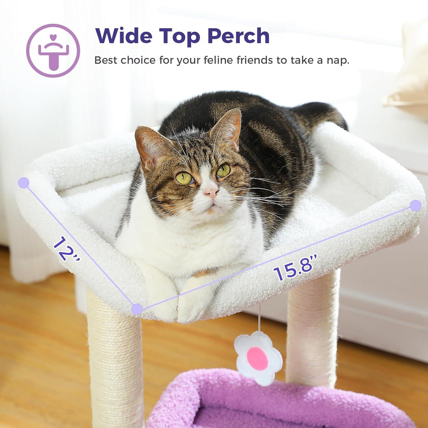 Ezelle Cat Tree Tower Cat Condo House with Sisal Scratching Posts, Flower Top Perch for Indoor Cats