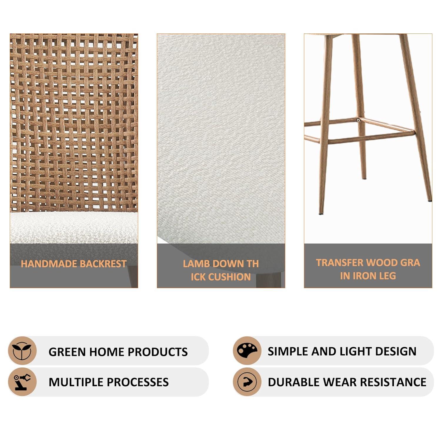 Bay Isle Home™ Rattan Counter Height Bar Stools Set Of 2, Fabric Upholstered Barstools With Pe Rattan Cane Back, Bar Chairs Counter Stools For Kitchen Island,beige White (Set of 2)