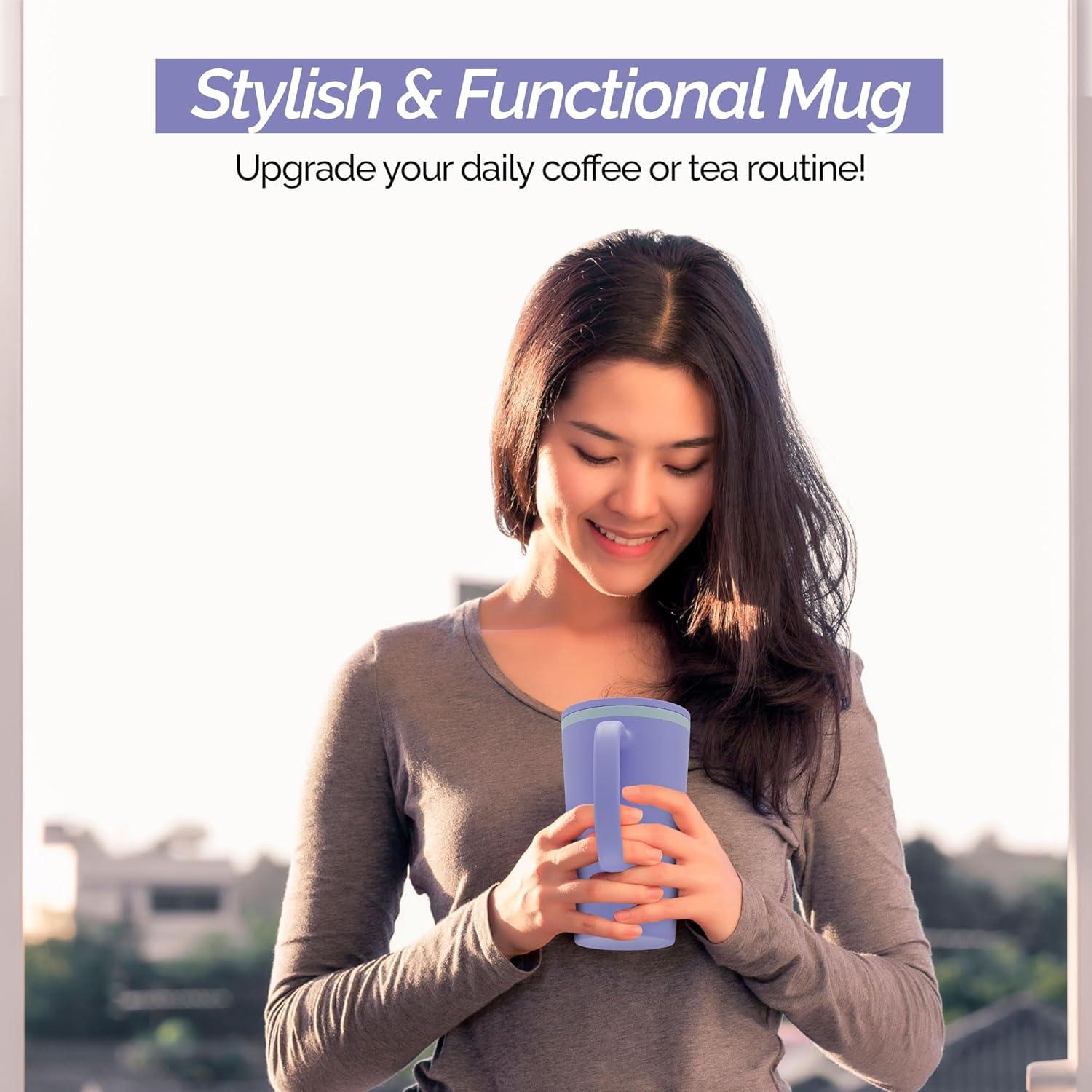 Copco Cone 16oz Insulated Travel Mug with Handle, Double Wall, Slide-Closure Lid, Microwave & Dishwasher Safe, Portable Coffee Cup (Light Purple)