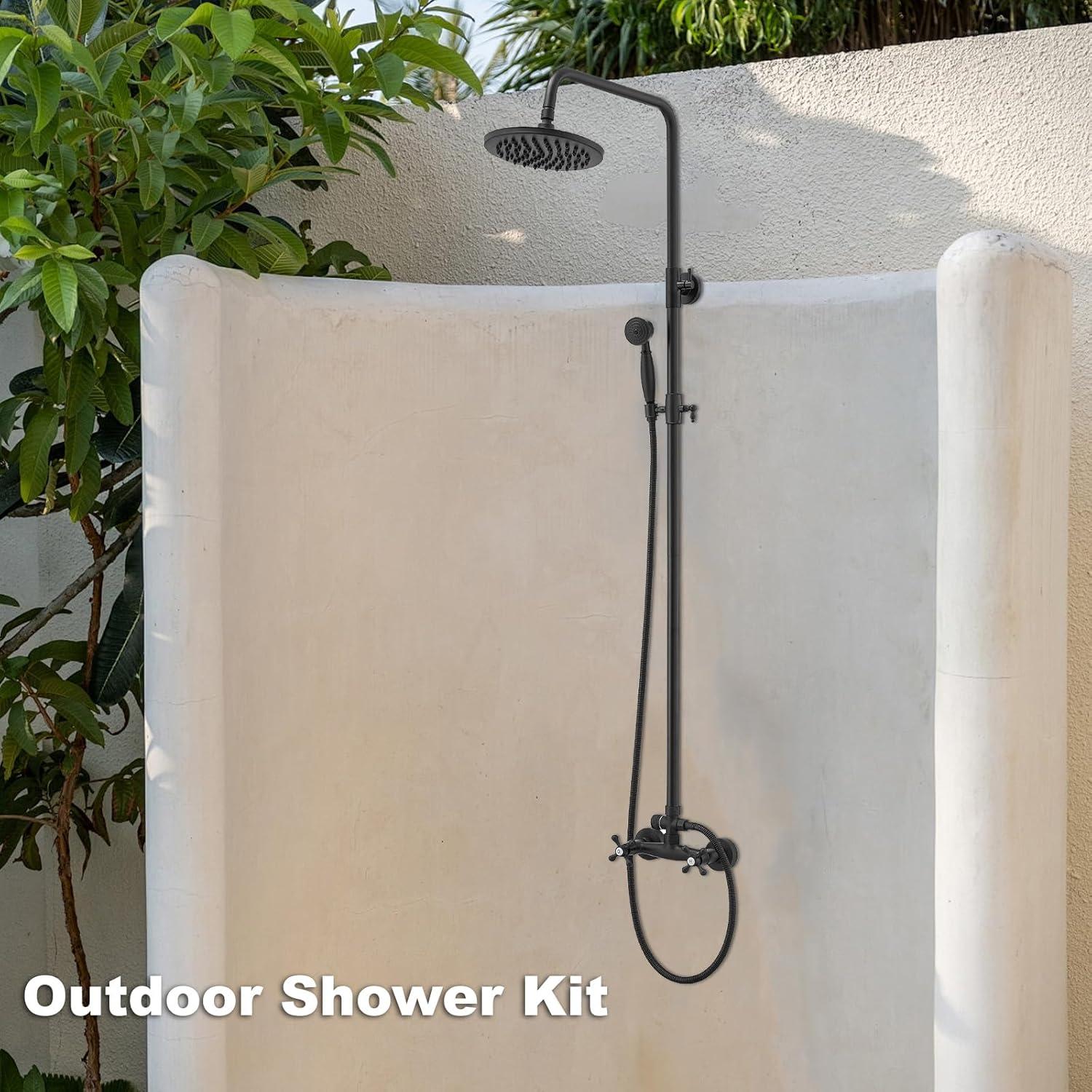 FUNDUXA Outdoor Shower Fixture With Handheld Spray Head