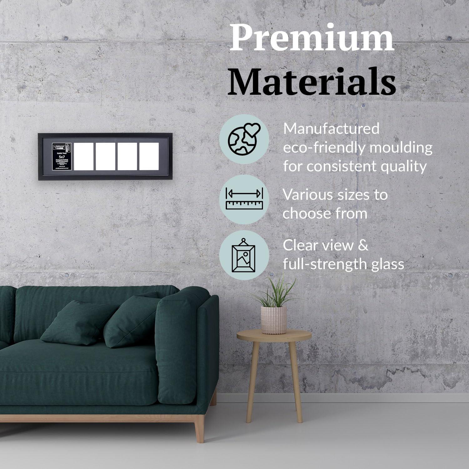 Creative Letter Art - 5 Opening 5x7 Black Picture Frame with 10x32-inch Black Mat Collage including Full Strength Glass, Alphabet Photography