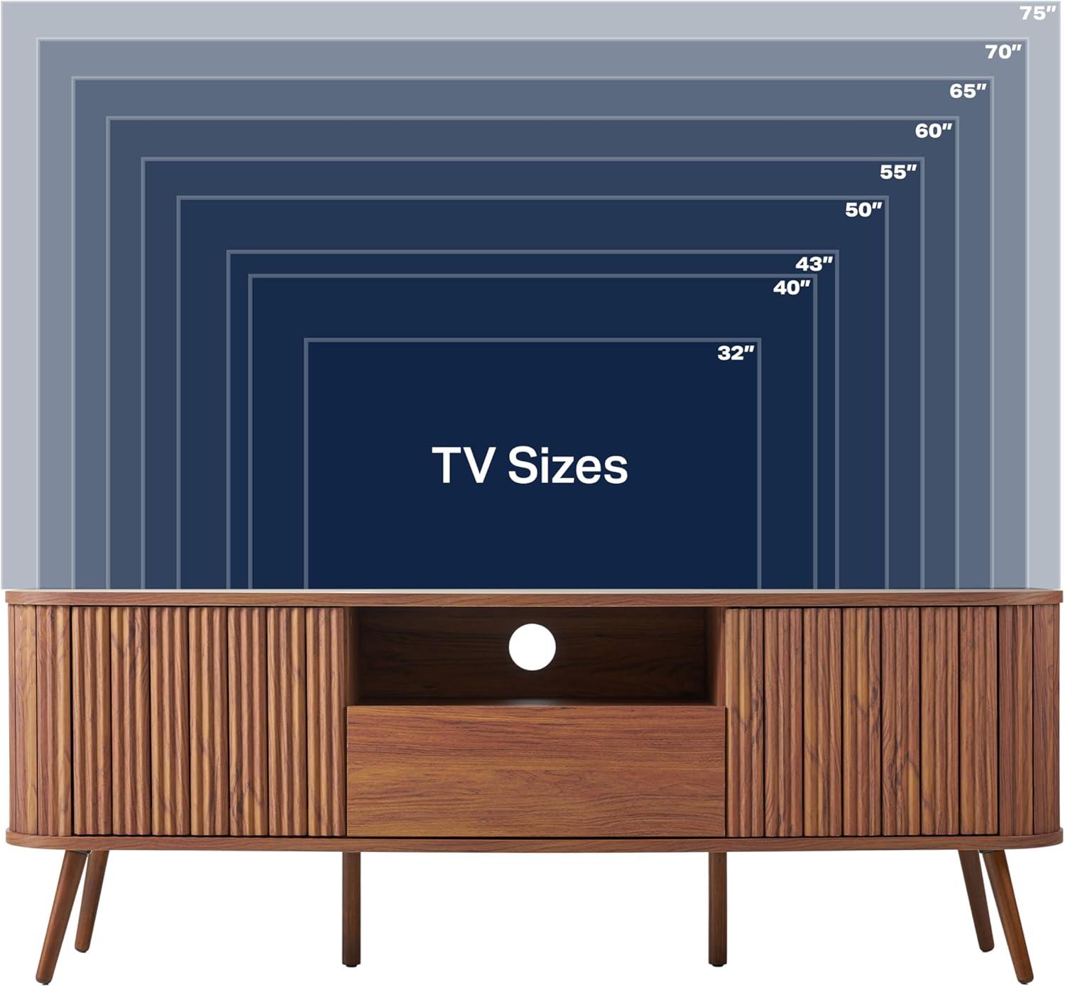 JONATHAN Y TVS1001A Damien 70 in. Farmhouse Curved TV Stand with Drawer and Storage Doors Fits TVs up to 75 in. with Cable Management