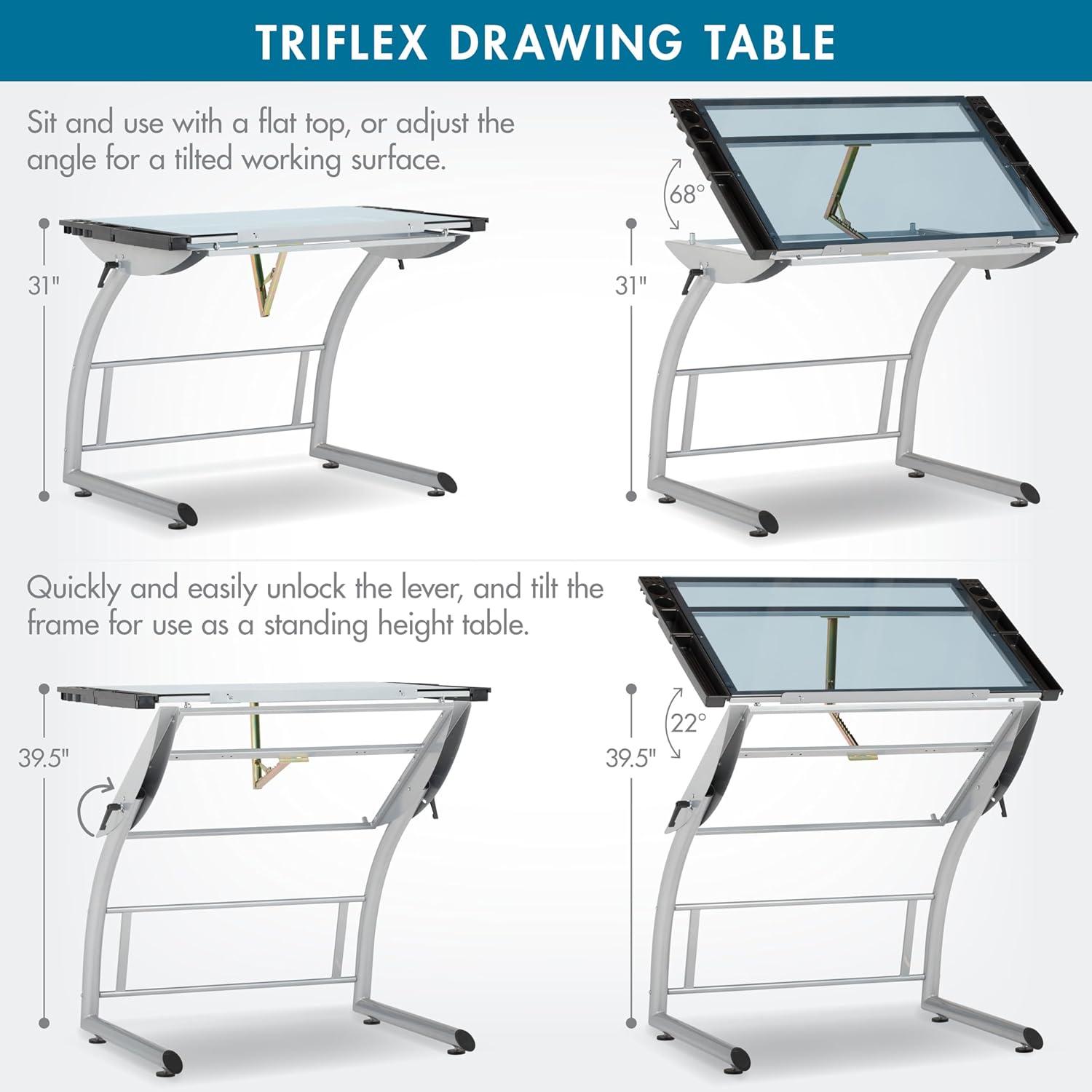 Inbox Zero Cournoyer Glass Top Metal Base Drafting Table