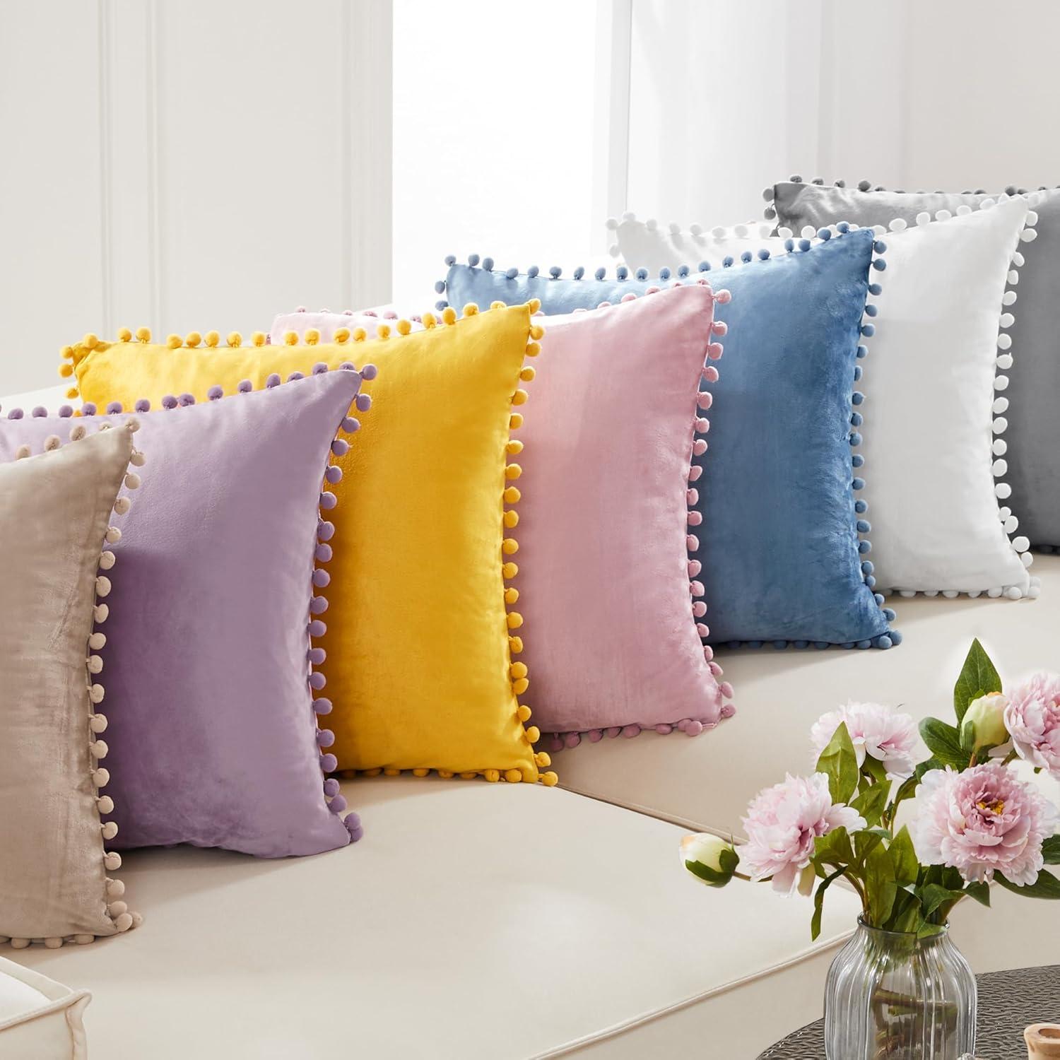 Deconovo Deconovo Pom-poms Velvet Reversible Pillow Cover (Set of 2)