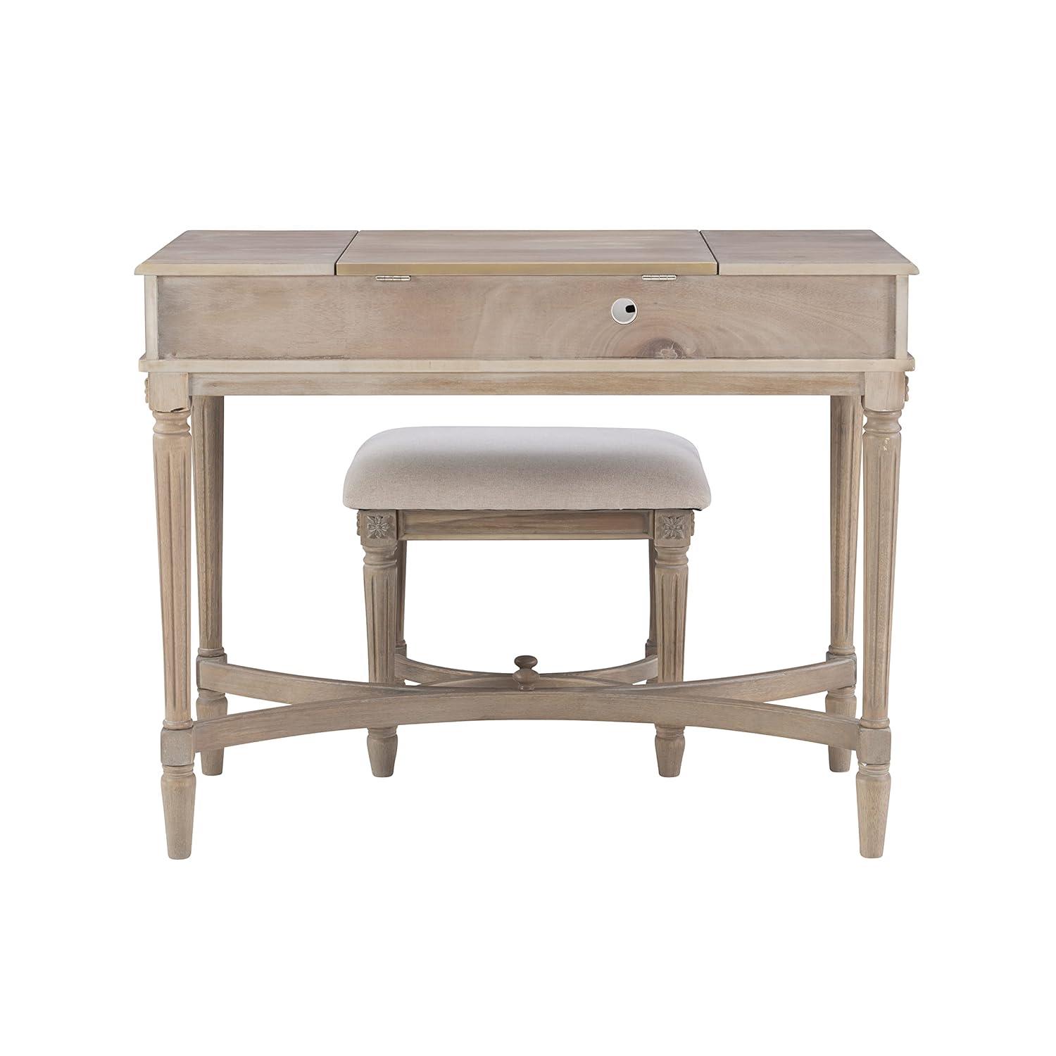 Kelly Clarkson Home June Natural Two Drawer Flip Top Vanity Set with Stool