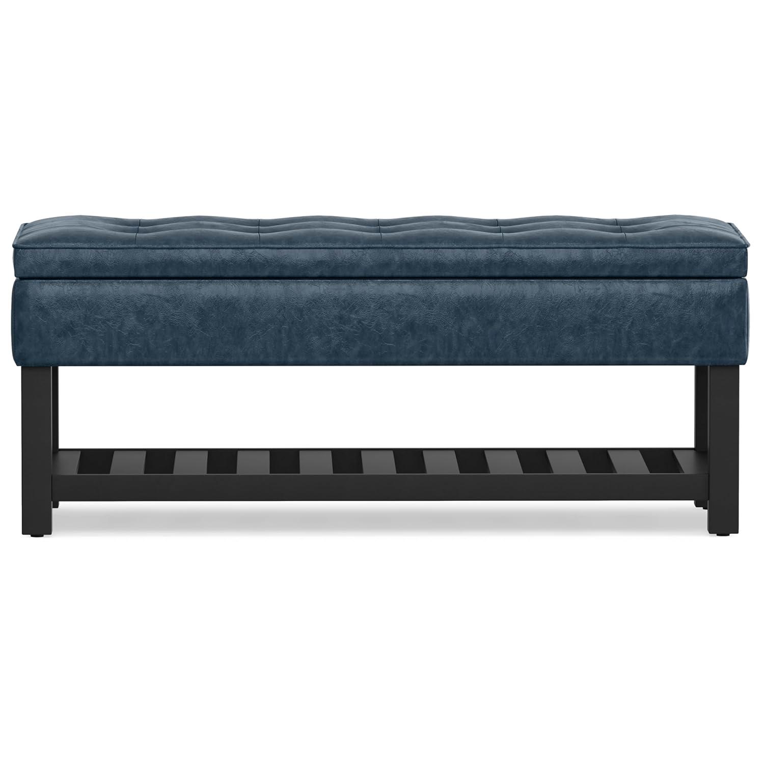 Simpli Home Cosmopolitan 44"W Transitional Tufted Storage Ottoman Bench with Lift Top