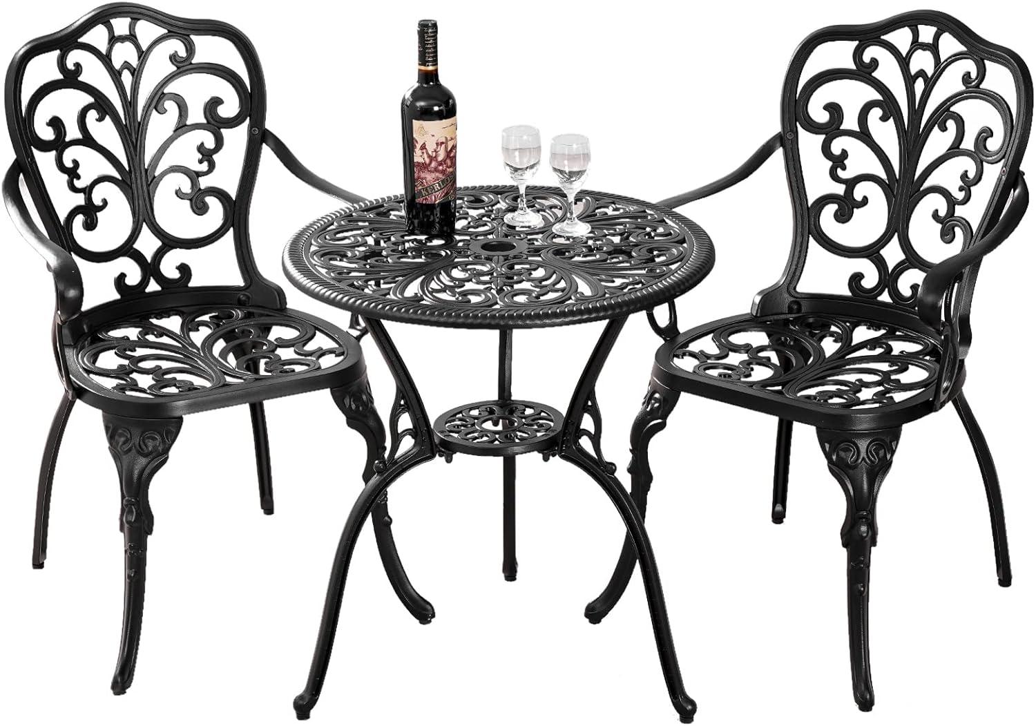 Butterfly Black Cast Aluminum 3-Piece Patio Bistro Set