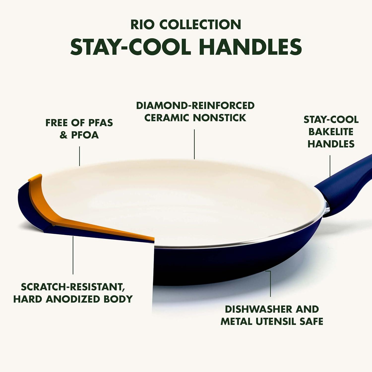 Rio Aluminum Ceramic Nonstick 3-Piece Frypan Skillet Set in Navy Blue