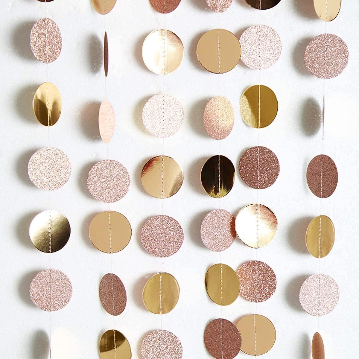 Decor365 Champagne Gold Birthday Decorations Glitter Gold Party Garland Decorations Circle Streamers Banner Backdrop Christmas New Year Eve NYE Anniversaries Bridal Graduations Parties Decor