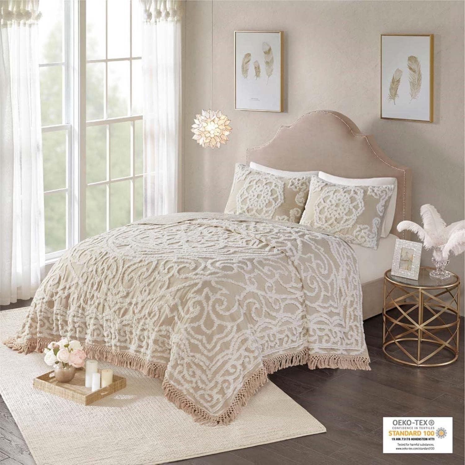 Madison Park Laetitia Tufted Chenille Cotton Medallion Fringe Coverlet Set
