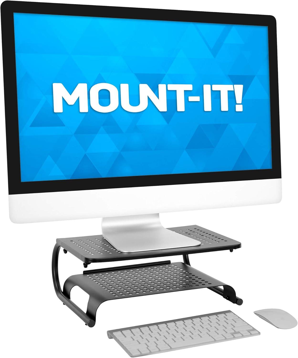 Mount-It! 2 Tier Desk Organizer Riser | Computer Monitor Stand with Keyboard Storage Shelf for Desktops, Laptops, Printers, Home Office Space Saver