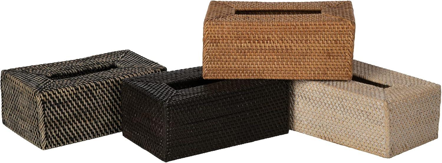 Kouboo Loma Rectangular Rattan Tissue Box Cover Holder, Wicker Decorative Tissue Holder for Living Room, Facial Napkin Holder, Black Antique