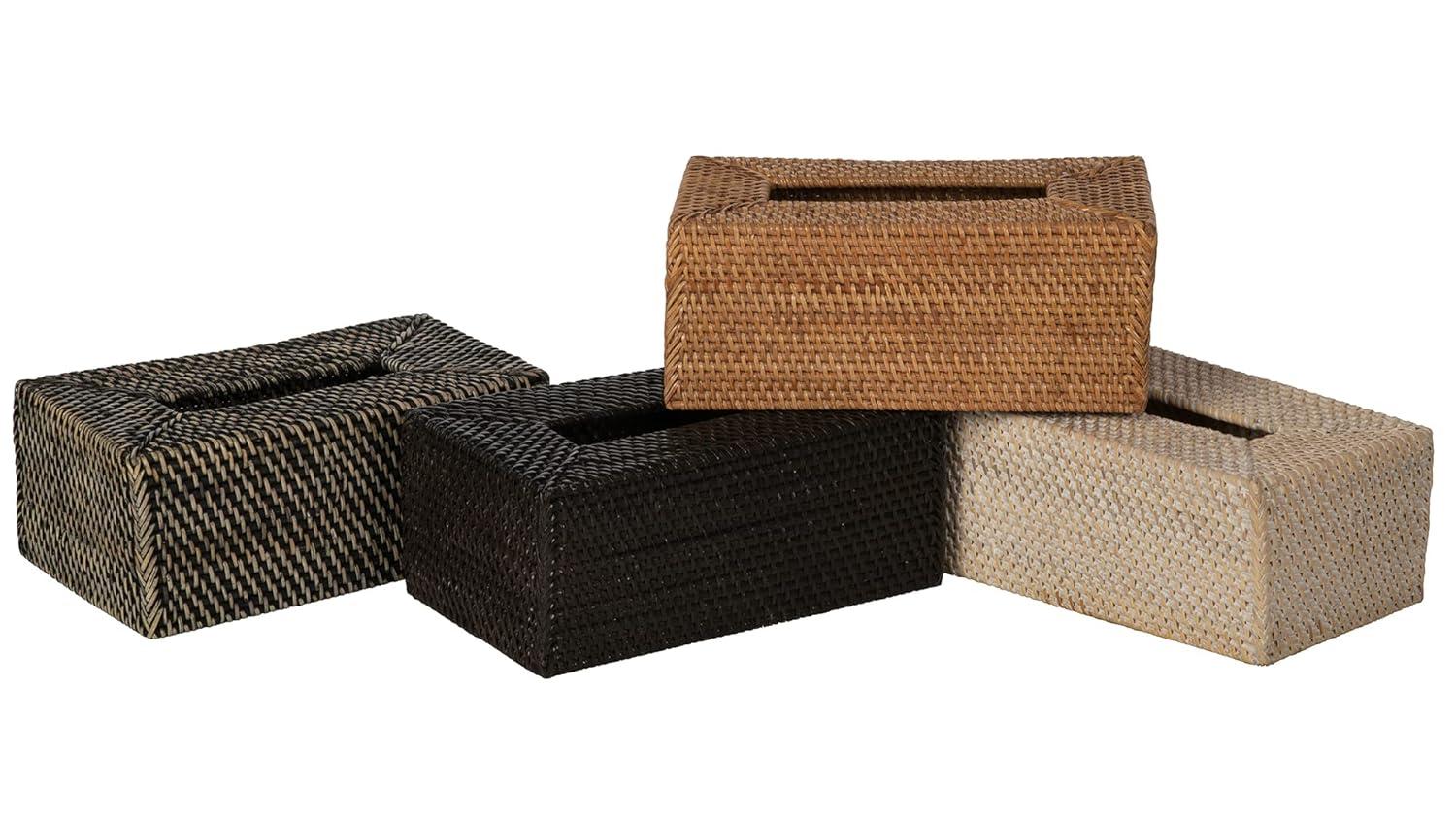 Kouboo Loma Rectangular Rattan Tissue Box Cover Holder, Wicker Decorative Tissue Holder for Living Room, Facial Napkin Holder, Black Antique