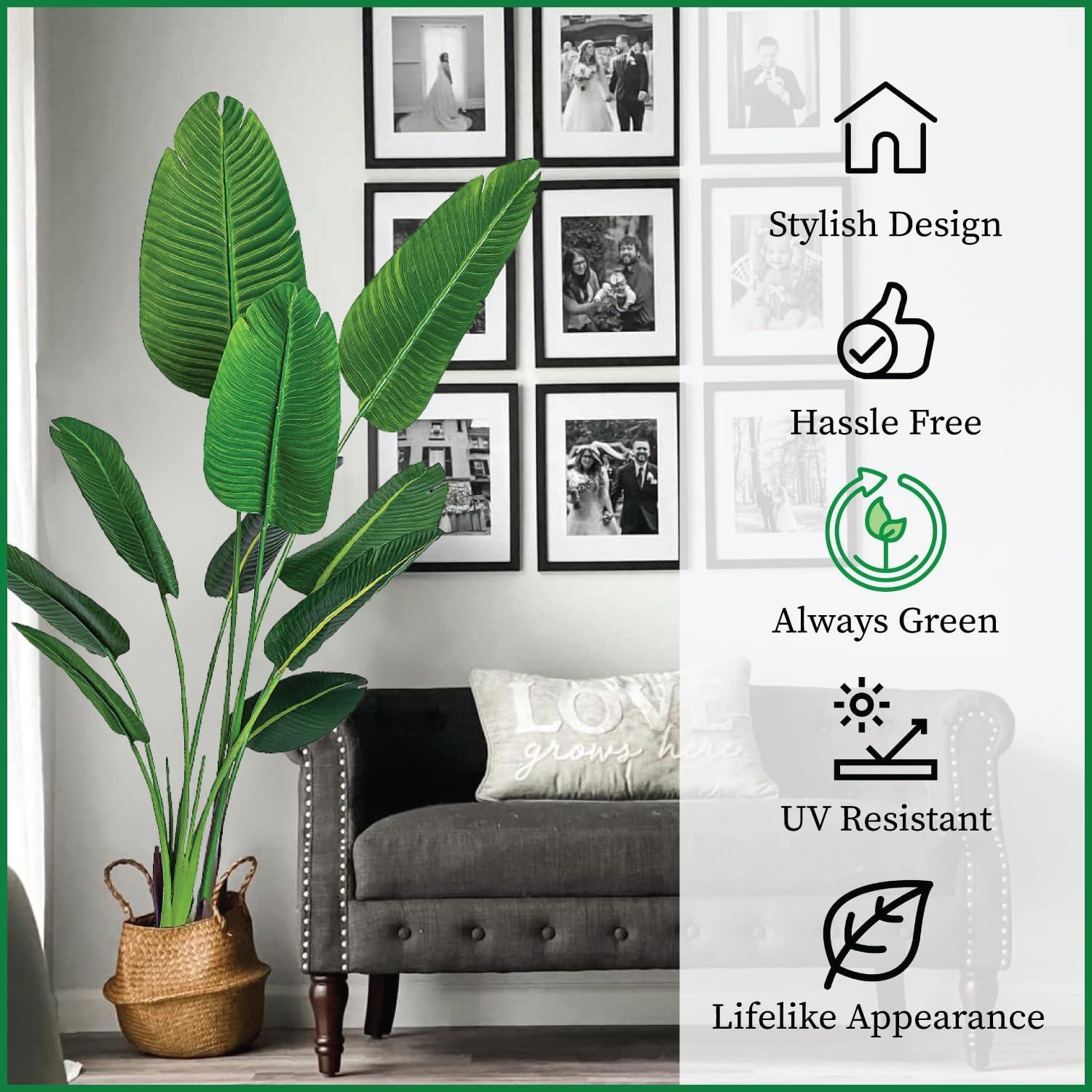 Bagari One 5 Foot Artificial Silk Bird of Paradise Palm Tree Potted Plant