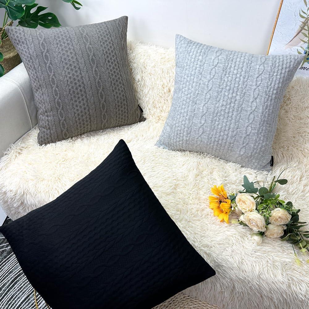 Gray 18" x 18" Cotton Polyester Euro Pillow Covers, Set of 2