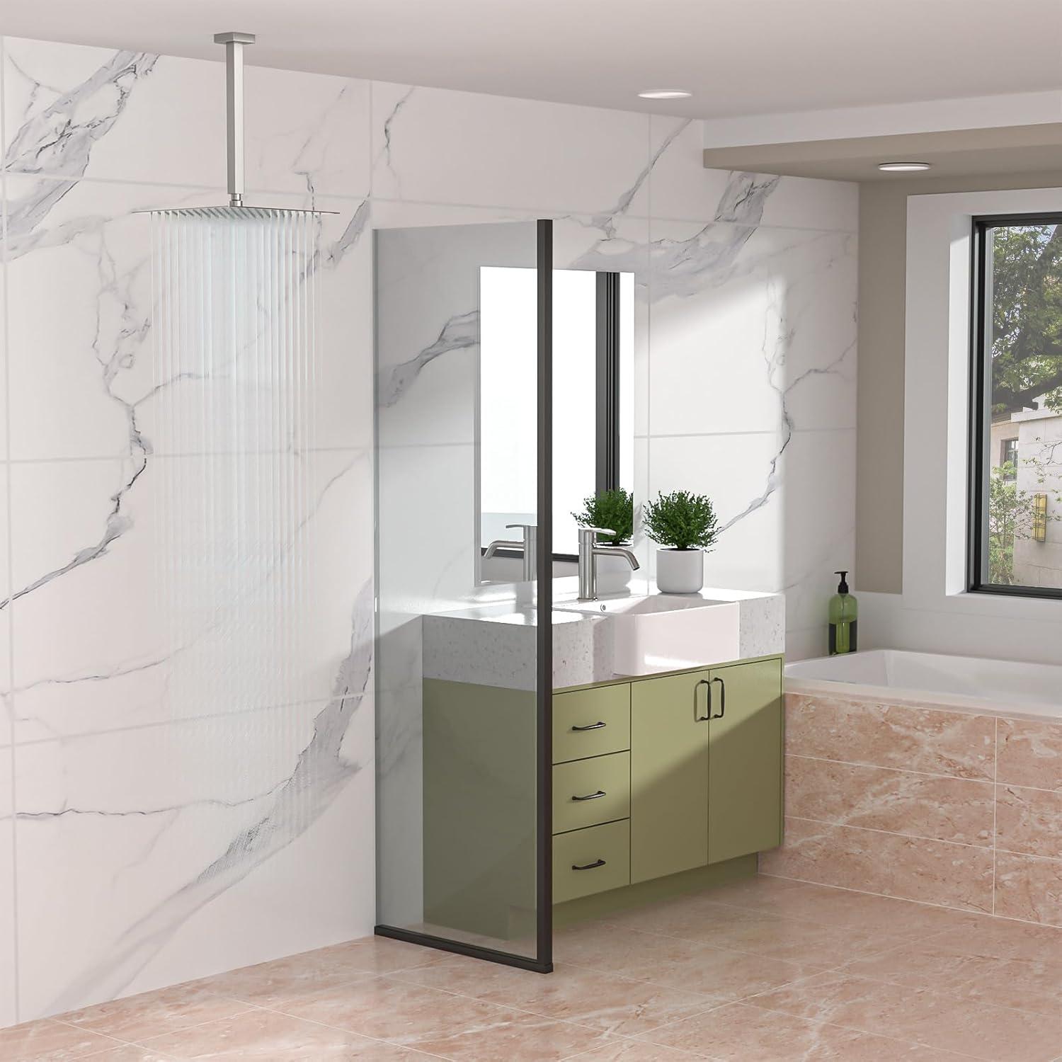 8 in. L Brushed Nickel Ceiling Mounted Rain Shower Extension Shower Arm with Flange