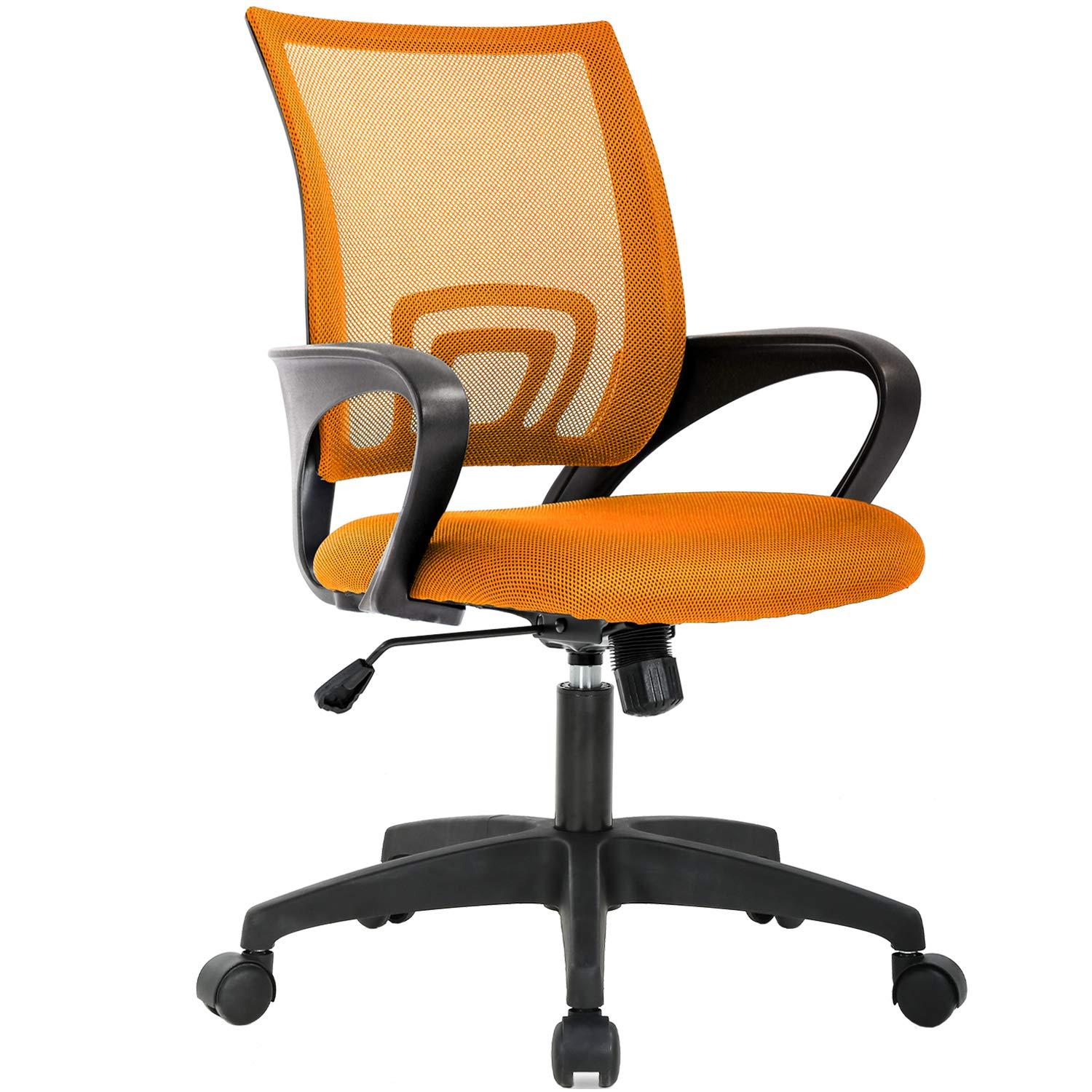 FDW Home Office Chair Mesh Computer Chair with Lumbar Support Armrest Adjustable Mid Back Task Chair for Women Adults, Orange