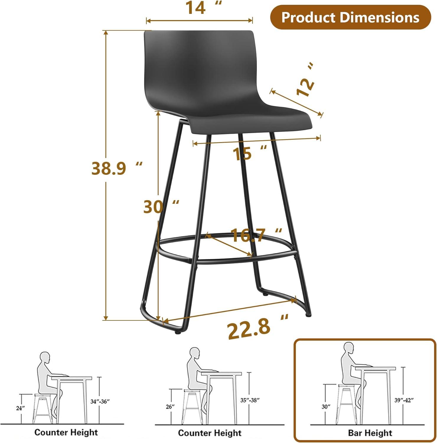 Black Adjustable Swivel Plastic Bar Stools Set of 4