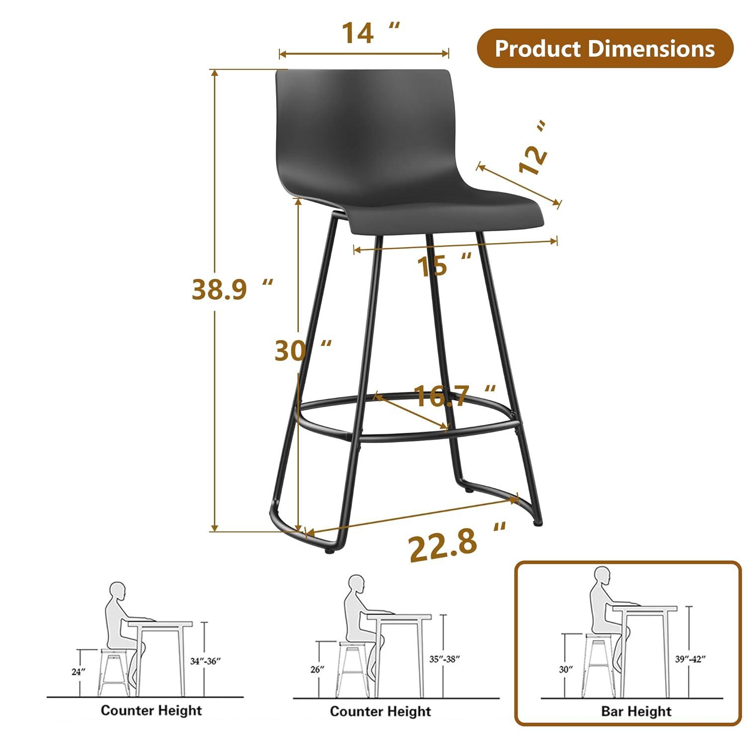 Bar Stools Set of 4 Counter Height Bar Stools Modern Swivel Bar Chairs with Back Plastic 24" Metal Counter Height stools,Black