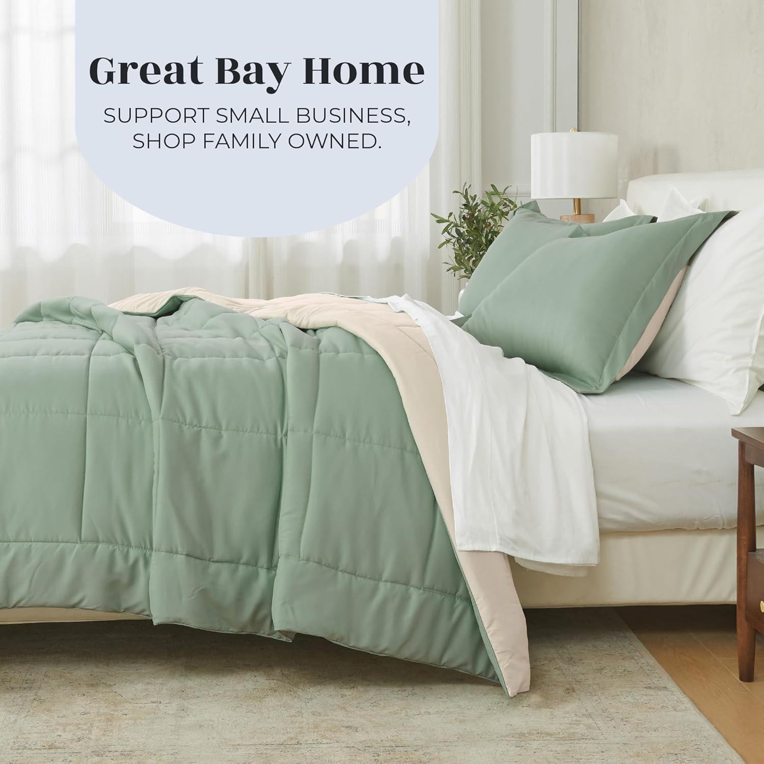 Full Sage and Sand Reversible Down Alternative Comforter Set