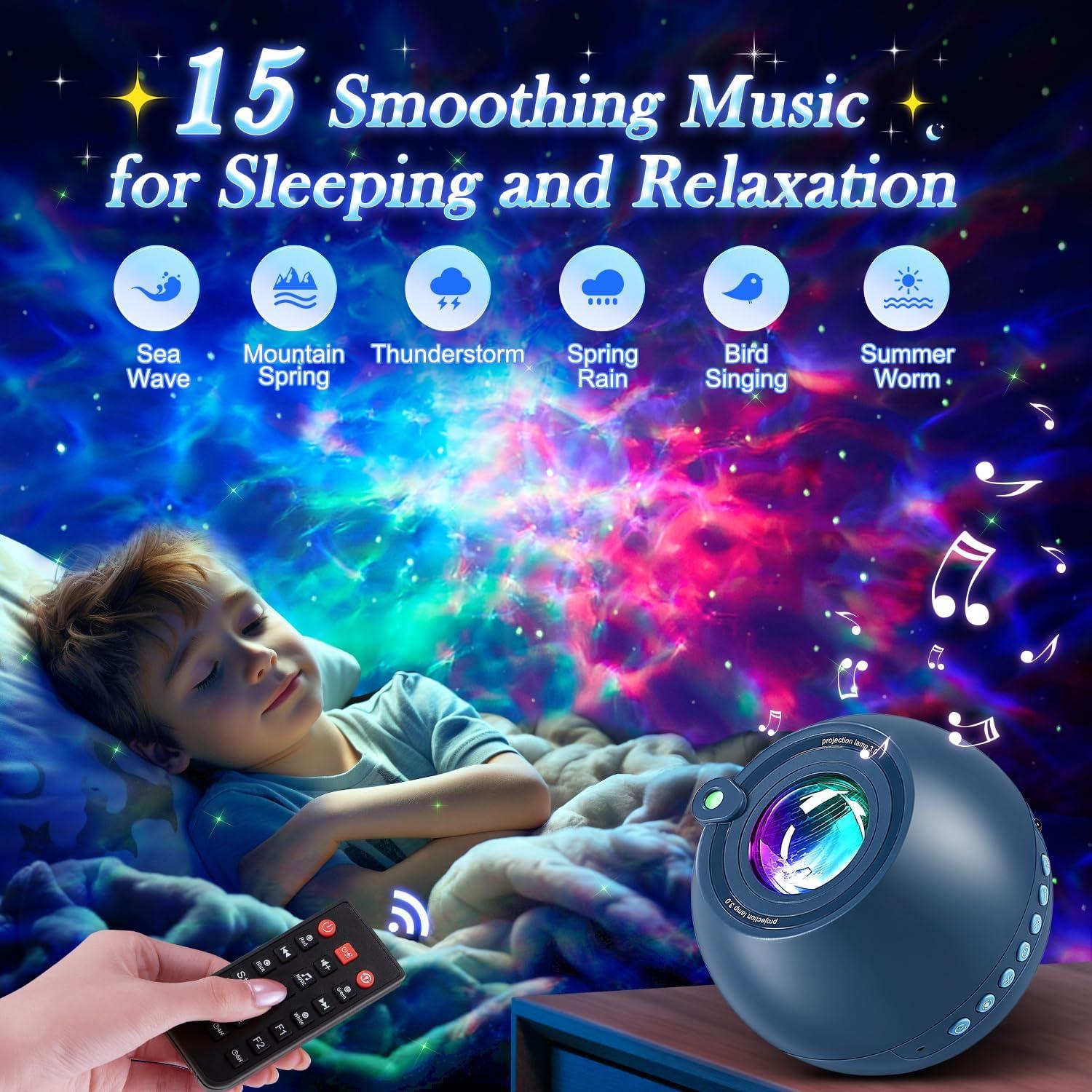 Blue 15-Color Galaxy Star Projector with Bluetooth Speaker