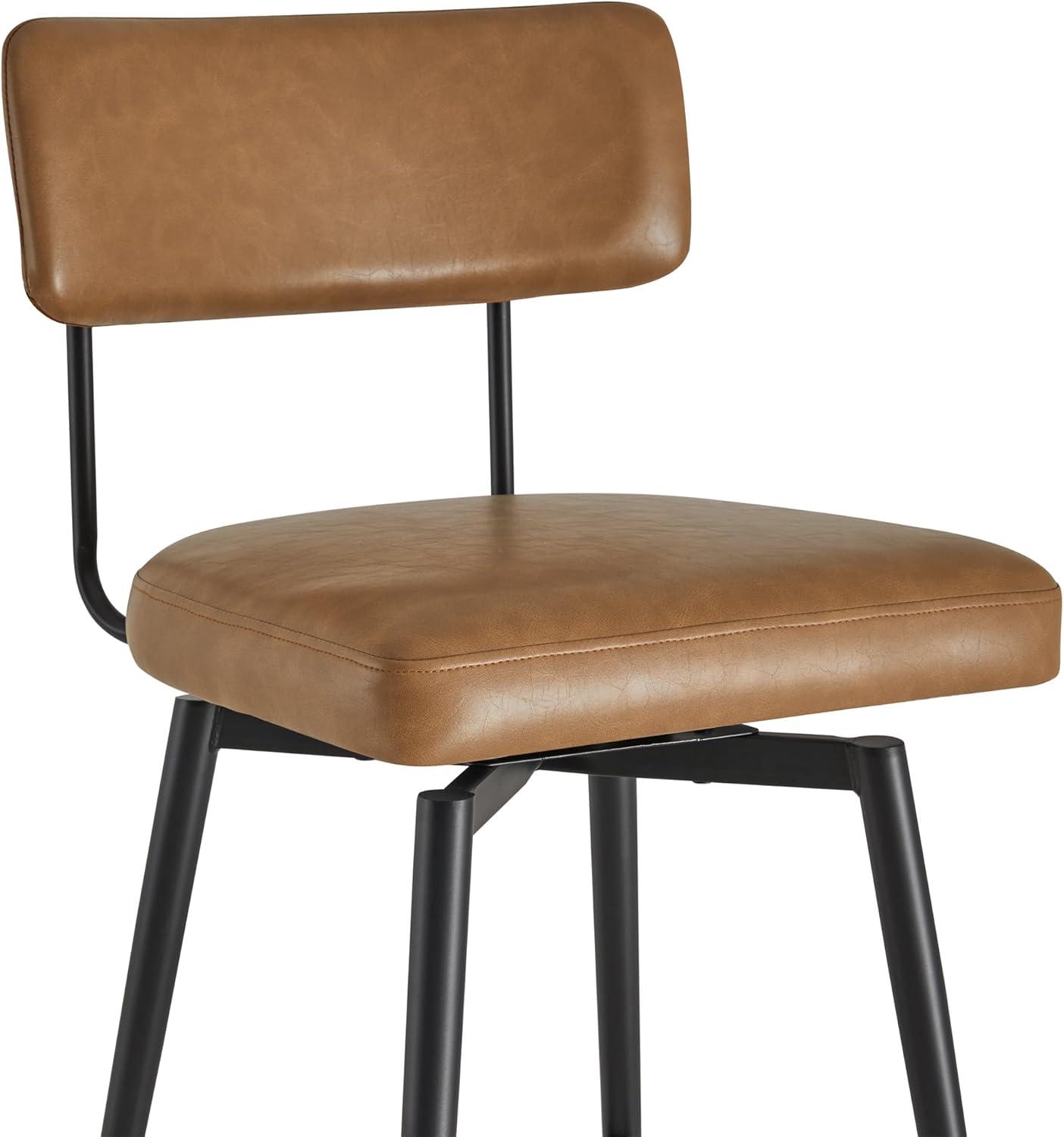Watson & Whitely Swivel Counter Height Bar Stool Chairs Set of 2, 27.4" Faux Leather Upholstered Counter Stools with Back and Metal Frame, Saddle Brown