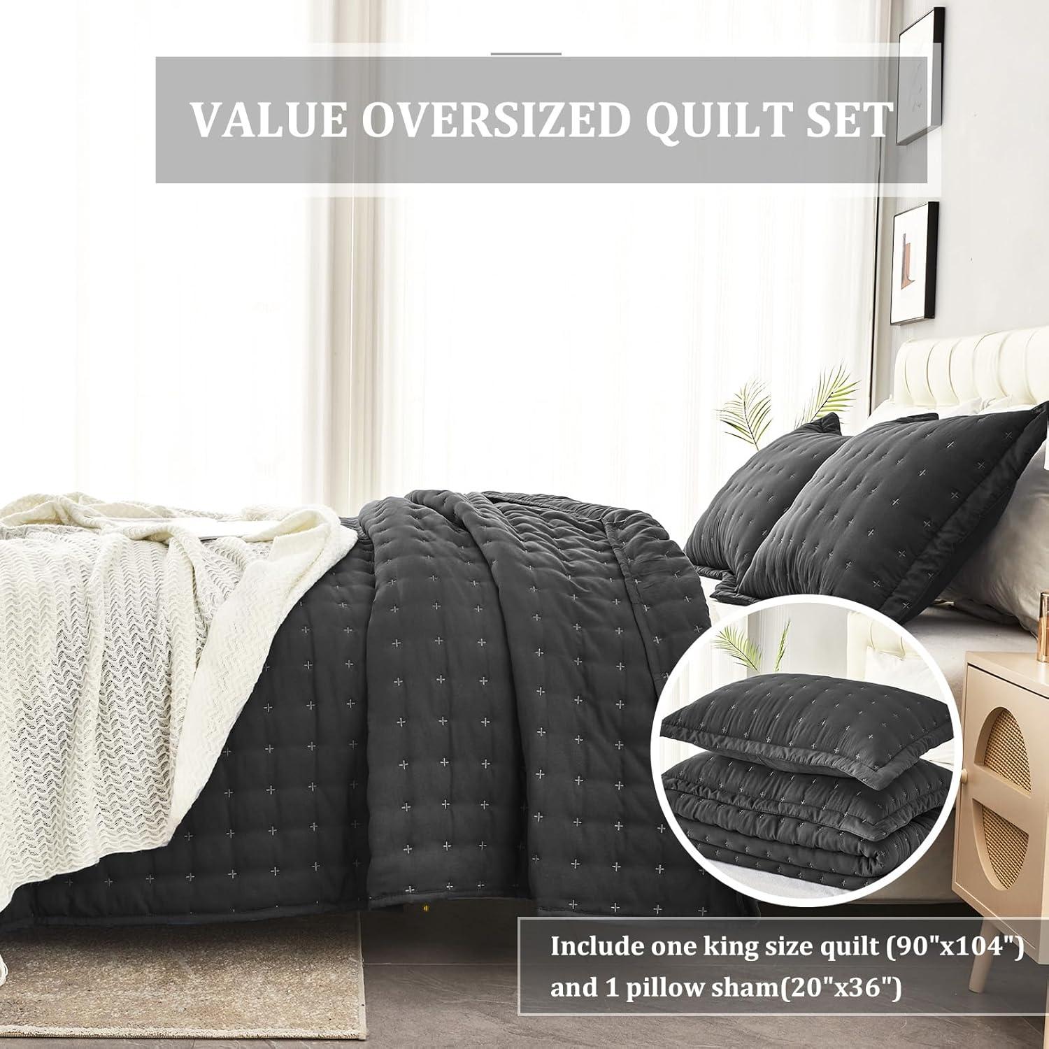 King Size Black Microfiber Reversible Bedspread Set