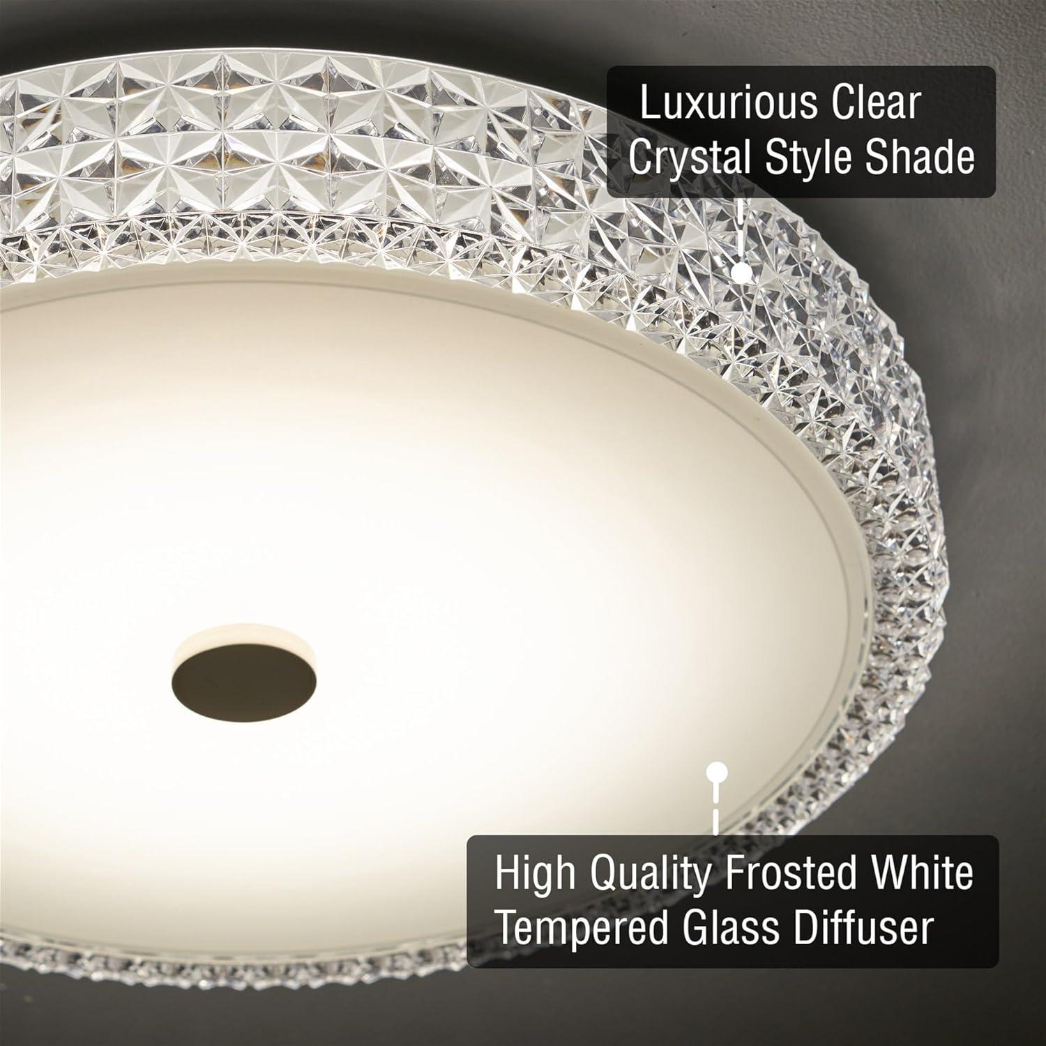 Kira Home Maxine 15" Flush Mount Ceiling Light, Integrated 20W LED, Crystal Style Shade, Round Glass Diffuser, 3000k