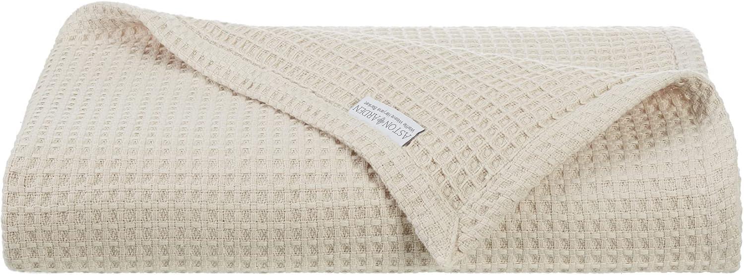 Aston & Arden Waffle Weave Cotton Bed Blanket (QUEEN Size 90x90), Soft and Breathable, Hotel Quality, 450 GSM, Beige