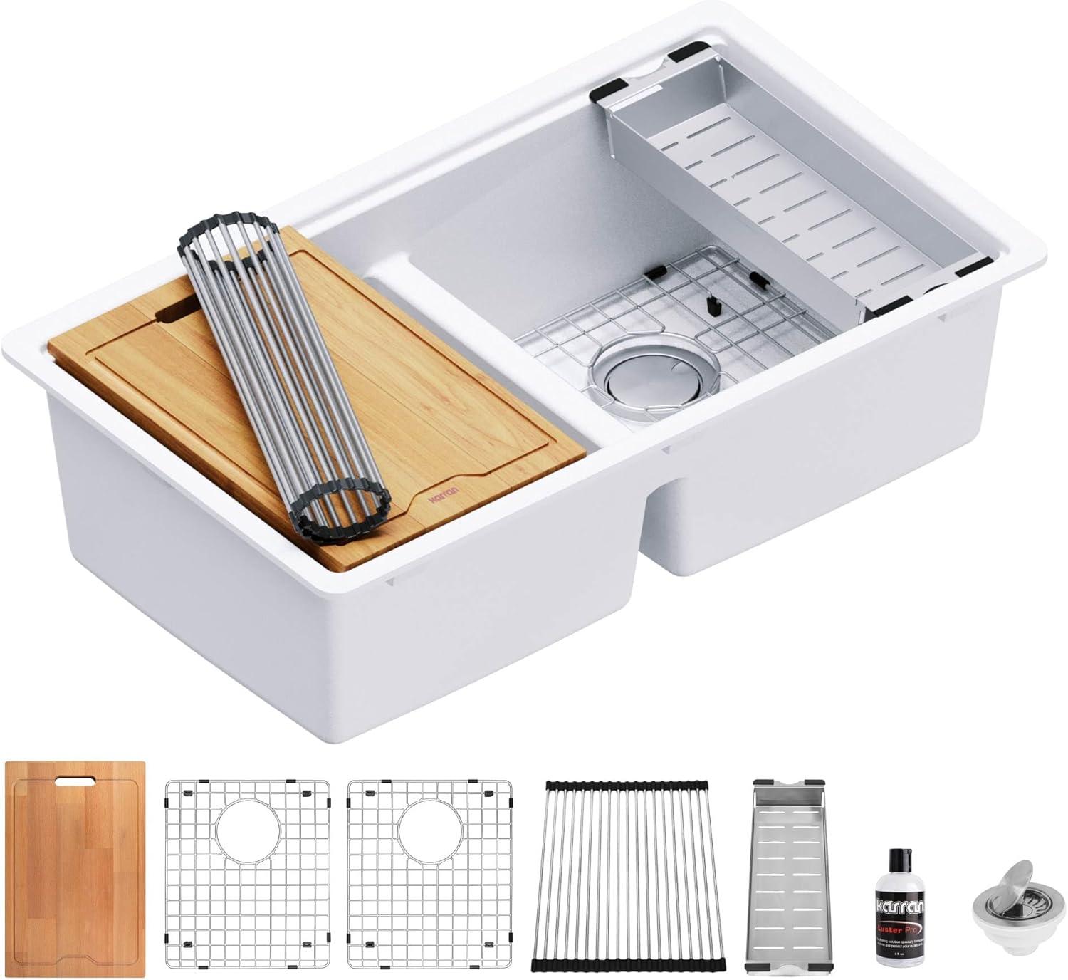 Quartz Undermount Sinks 32.5'' L Undermount Double Bowl Kitchen Sink