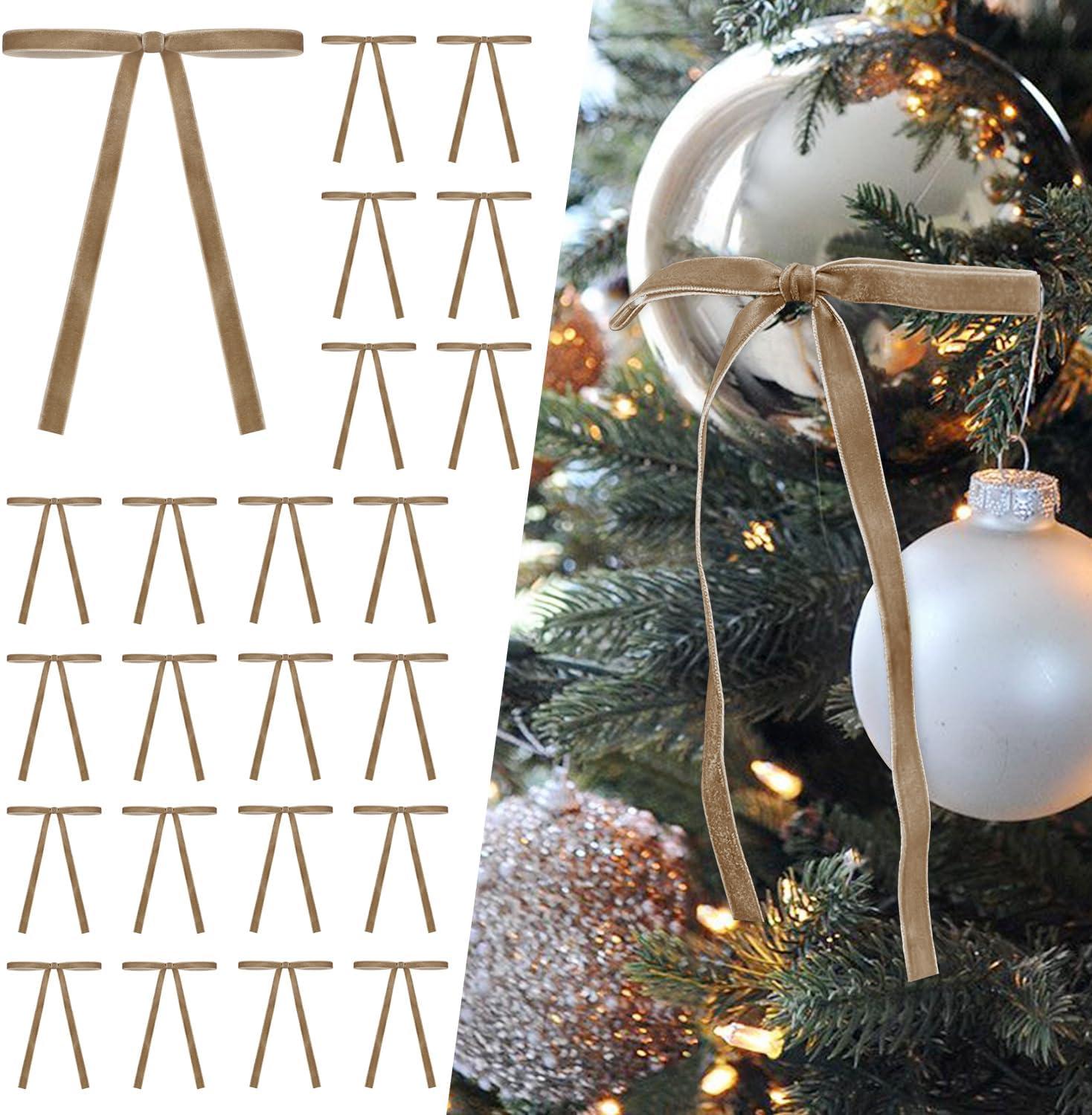 SIMISI RIBBON 24 Pcs Velvet Christmas Tree Bows Door Garland Decor Vintage Wreath Bow (3/8'' Wide, 5 * 7 inch)