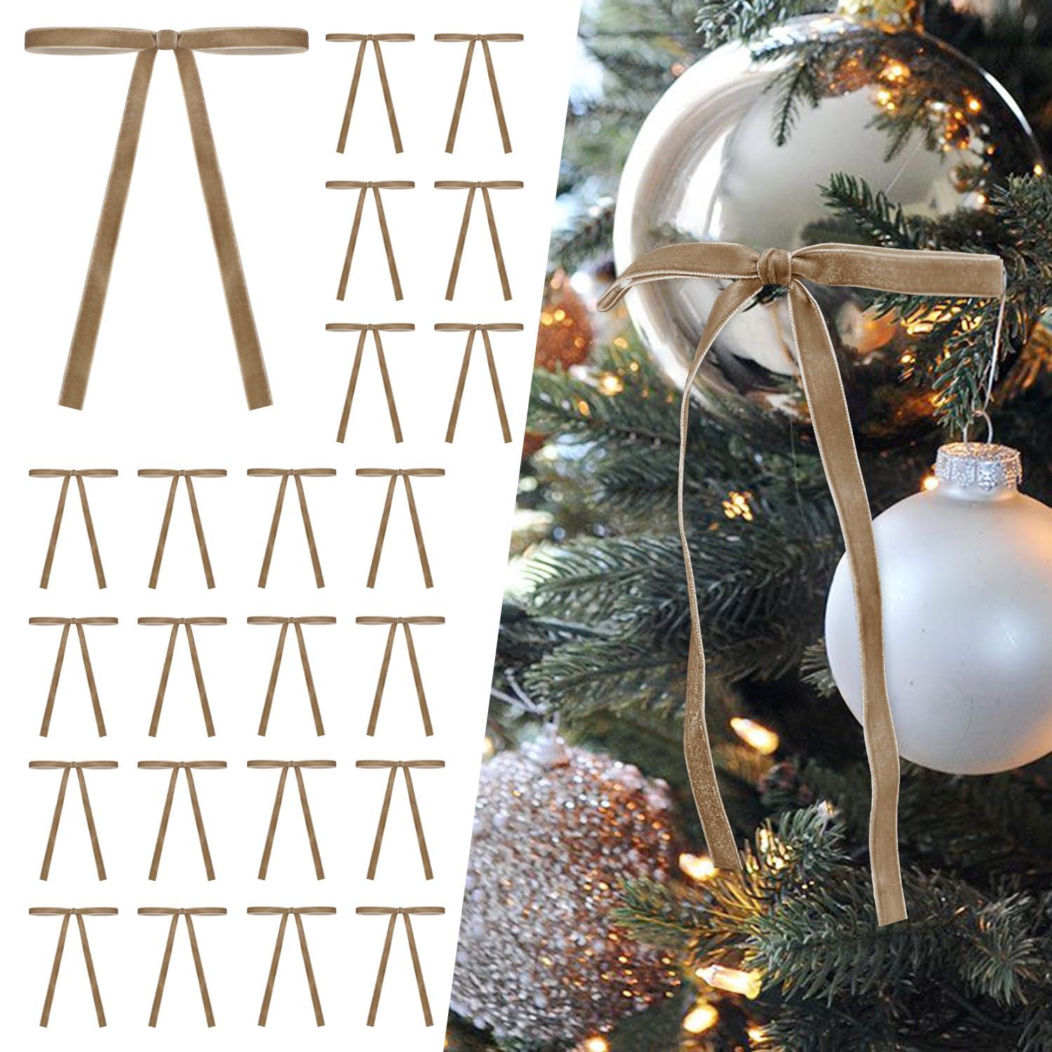 SIMISI RIBBON 24 Pcs Velvet Christmas Tree Bows Door Garland Decor Vintage Wreath Bow (3/8'' Wide, 5 * 7 inch)