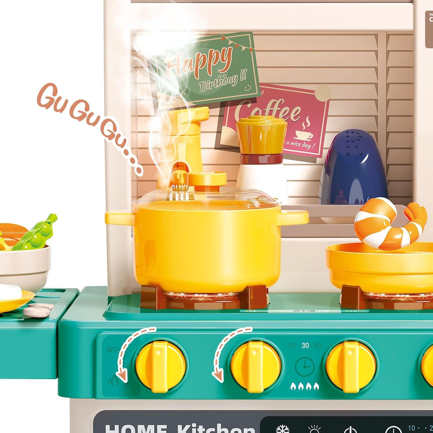 Kids Play Kitchen Set with Lights, Sounds, and Steam Effect