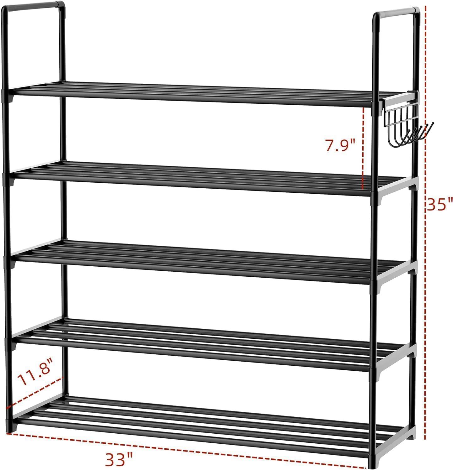 5 Tier Shoe Rack Organizer Storage 25 Pairs Shoes Shelves Space