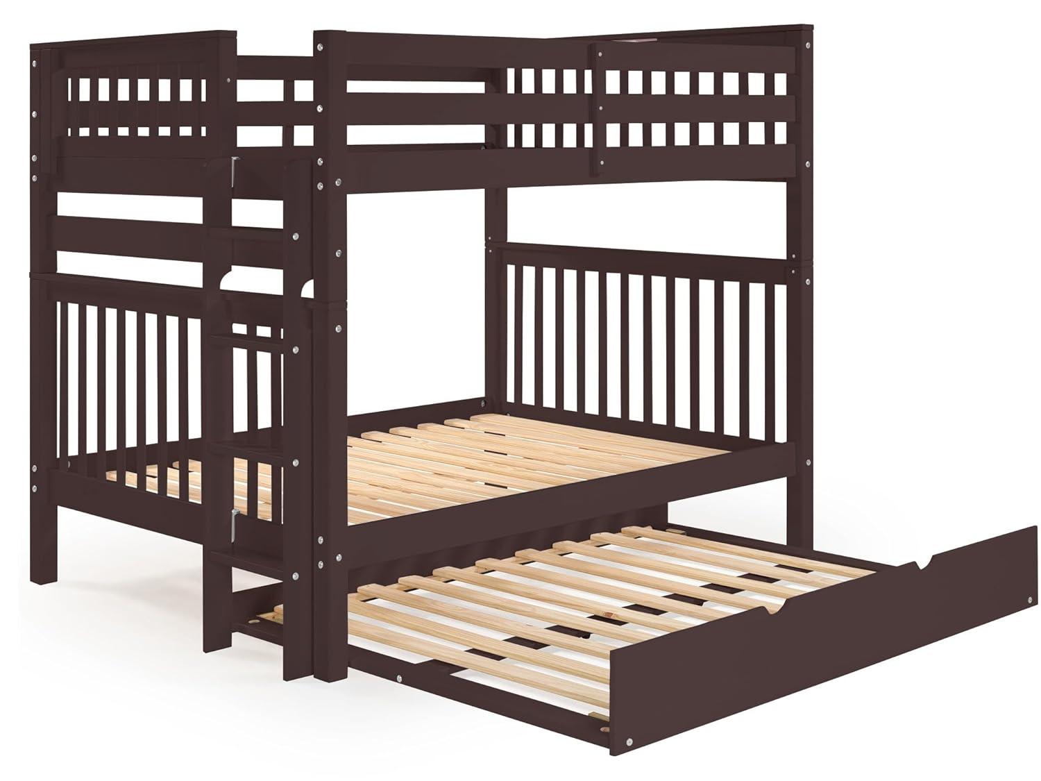 Bedz King Bunk Beds Full over Full Mission Style with End Ladder and a Full Trundle, Dark Cherry