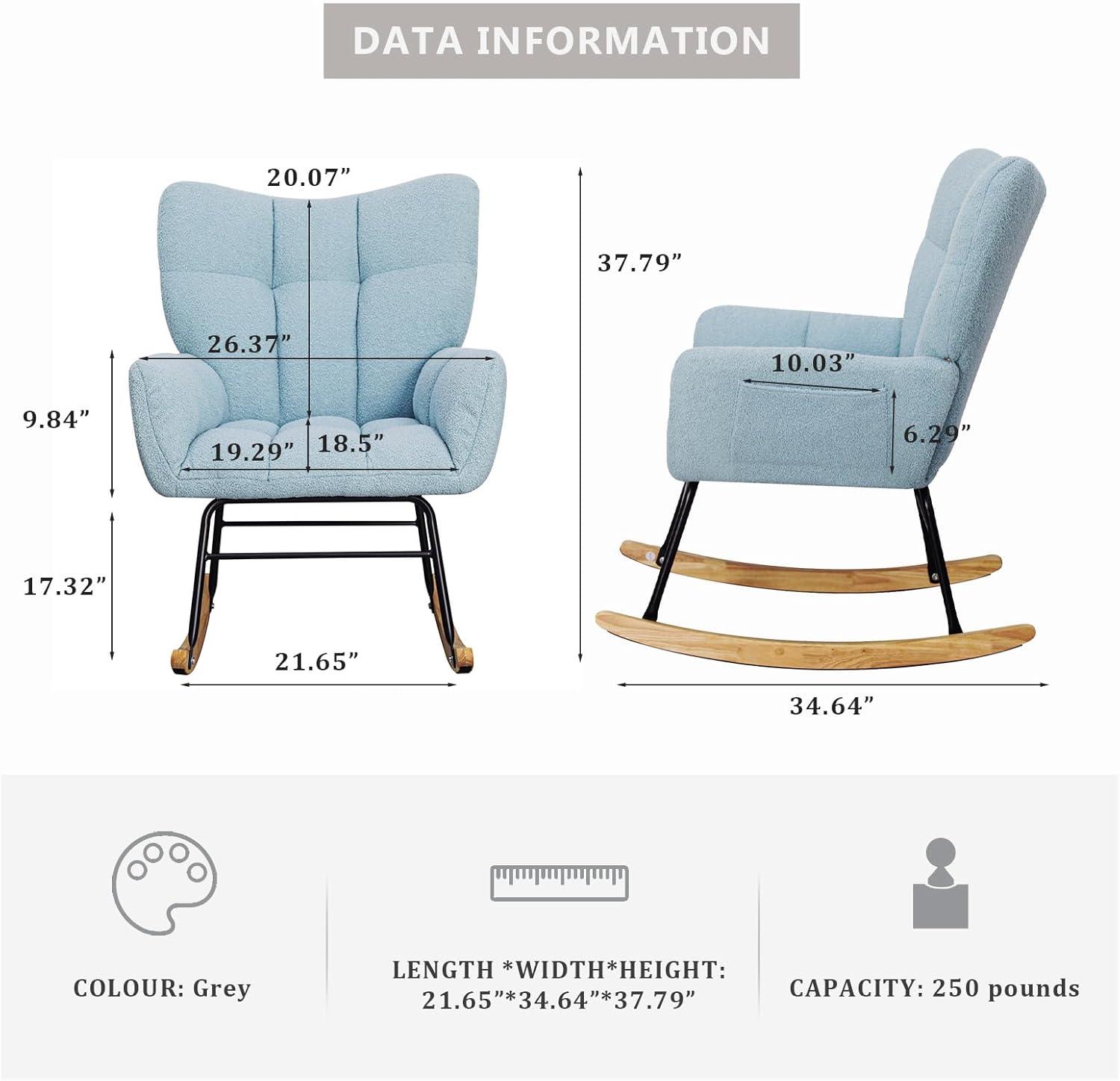 Glider Rocking Chair for Nursery, Leather Soft Upholstered Glider Rocker Armchair with High Backrest Accent Chairs for Nursery, Living Room, Bedroom