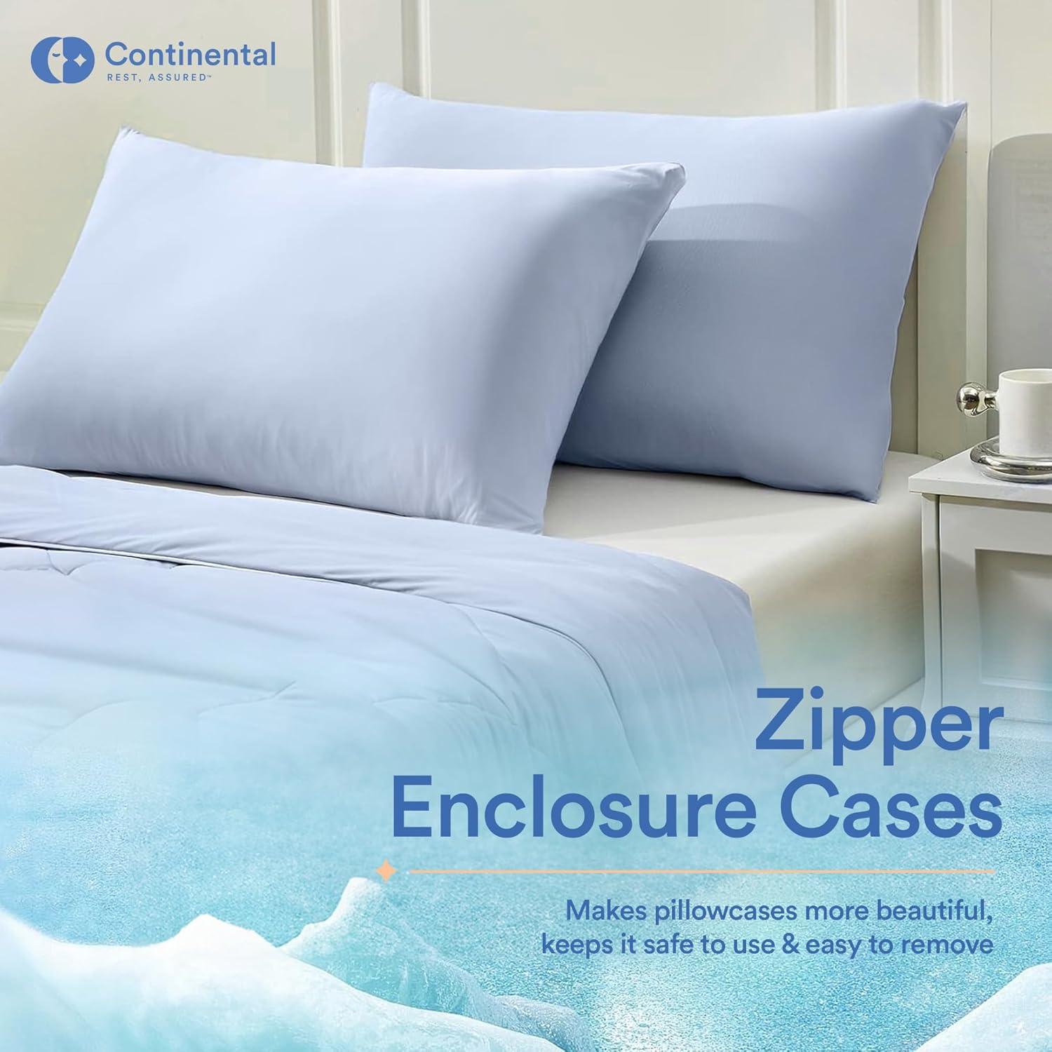 Continental Bedding Cooling Pillow Protector with Zipper Closure - Breathable Polyester/Nylon Fabric Pack of 2 Standard Size