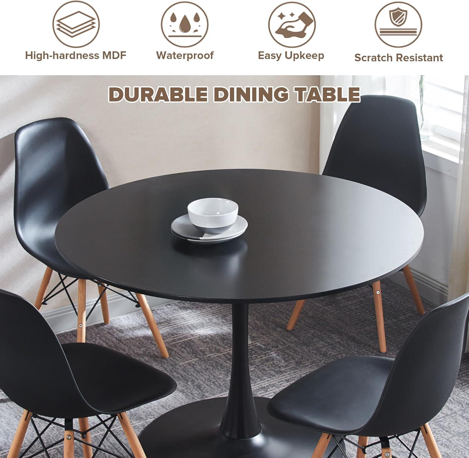5 Piece Dining Table Set,31" Round Dining Table Set for 4,Modern Kitchen Table and Chairs for Dining Room & Coffee Shop & Small Spaces,Black