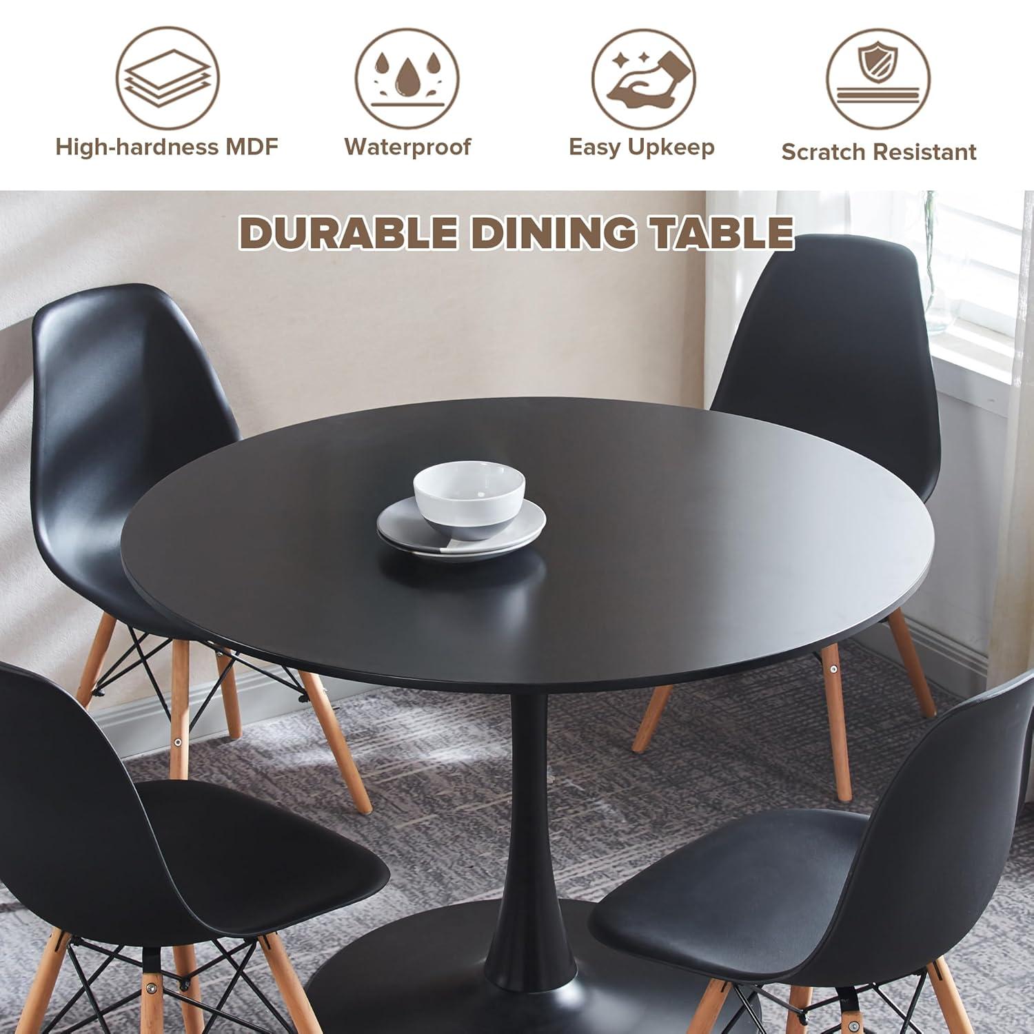 5 Piece Dining Table Set,31" Round Dining Table Set for 4,Modern Kitchen Table and Chairs for Dining Room & Coffee Shop & Small Spaces,Black