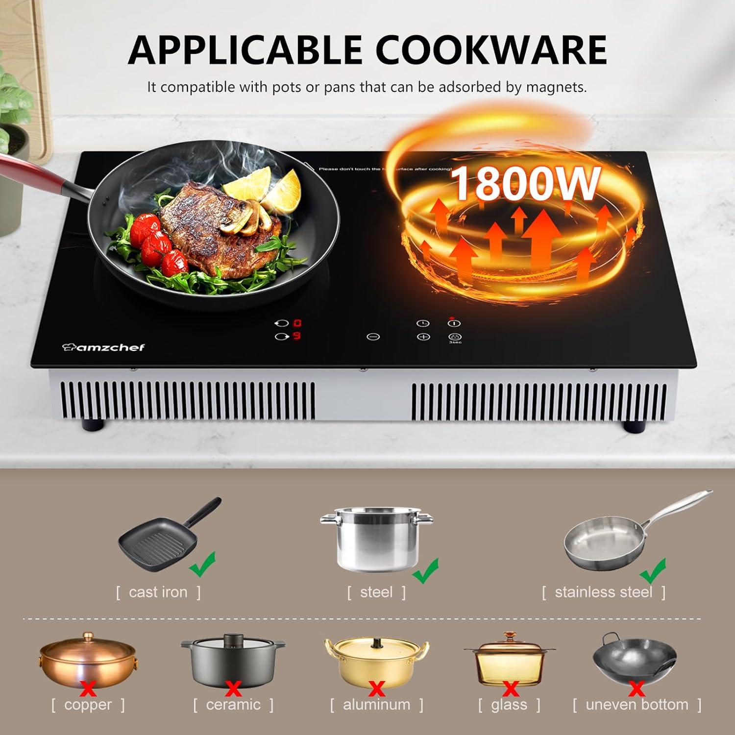 Black Ceramic 21" Dual Induction Cooktop with Digital Controls