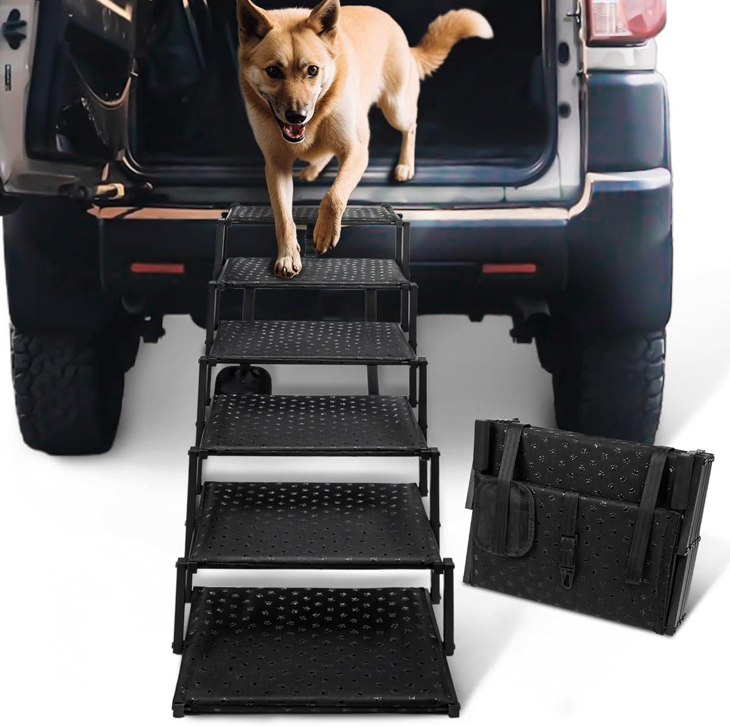 Foldable Black Metal Dog Stairs with Non-Slip Surface