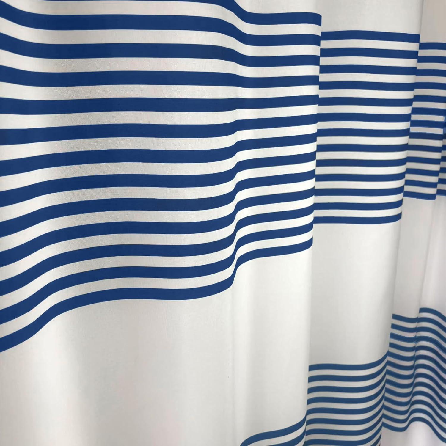 bufftieo Navy Blue and White Shower Curtain for Bathroom Boho Striped Fabric Modern Farmhouse Tassel Shower Curtain Sets - 72" x 72"