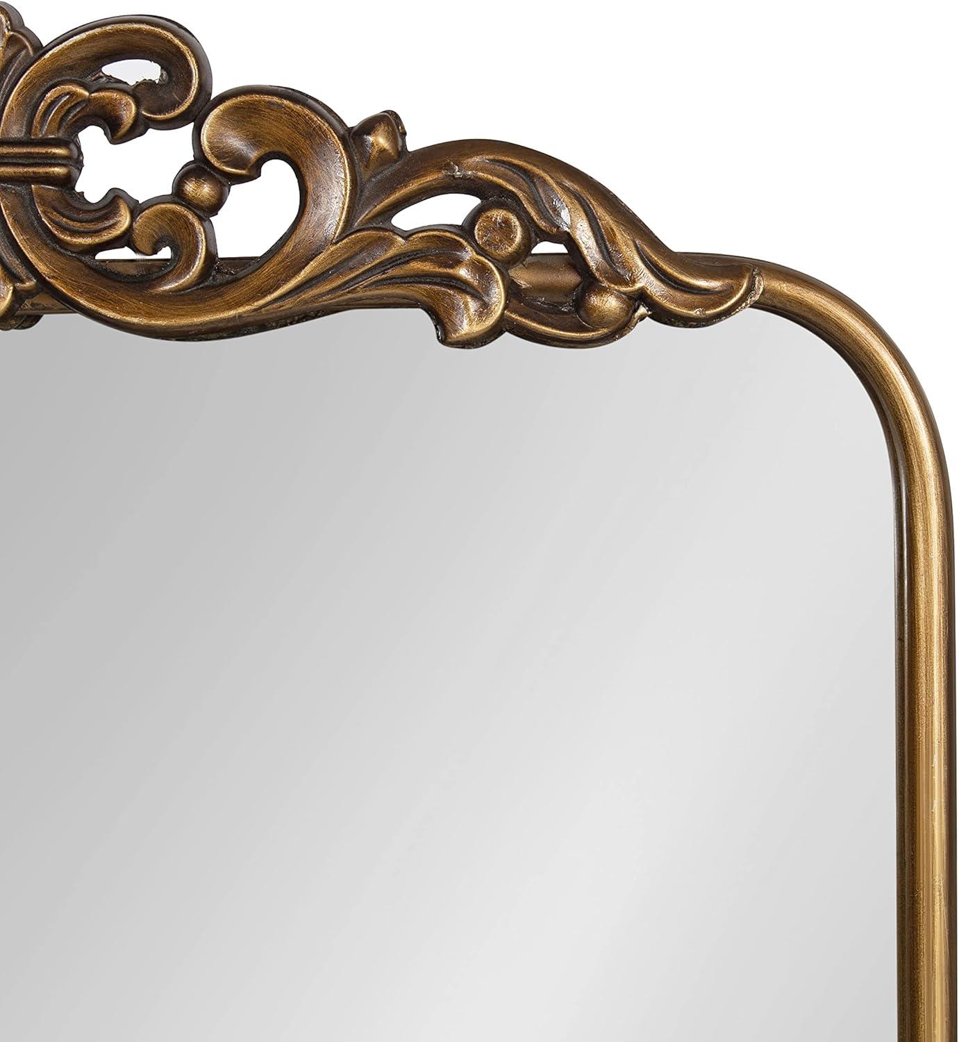 Gold Ornate Rectangular Wall Mirror with Crown Accent