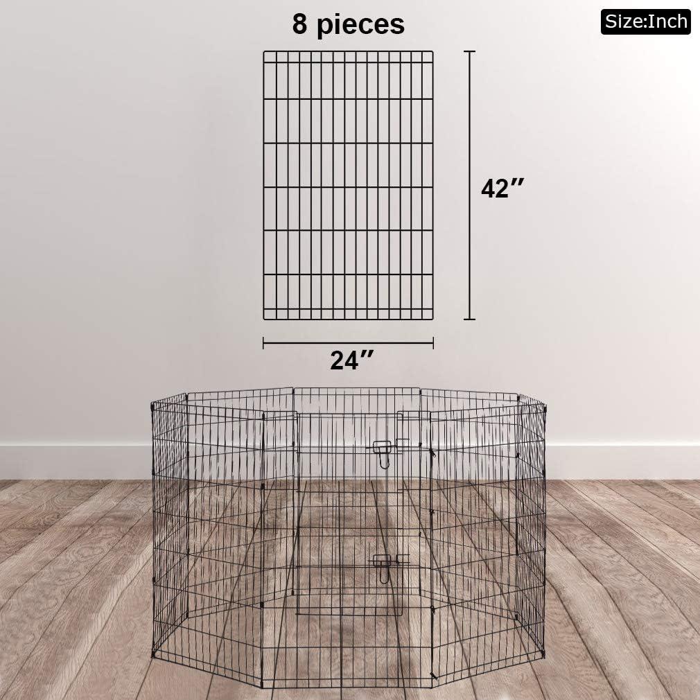 Black Metal 42-Inch 8-Panel Dog Playpen Crate Fence